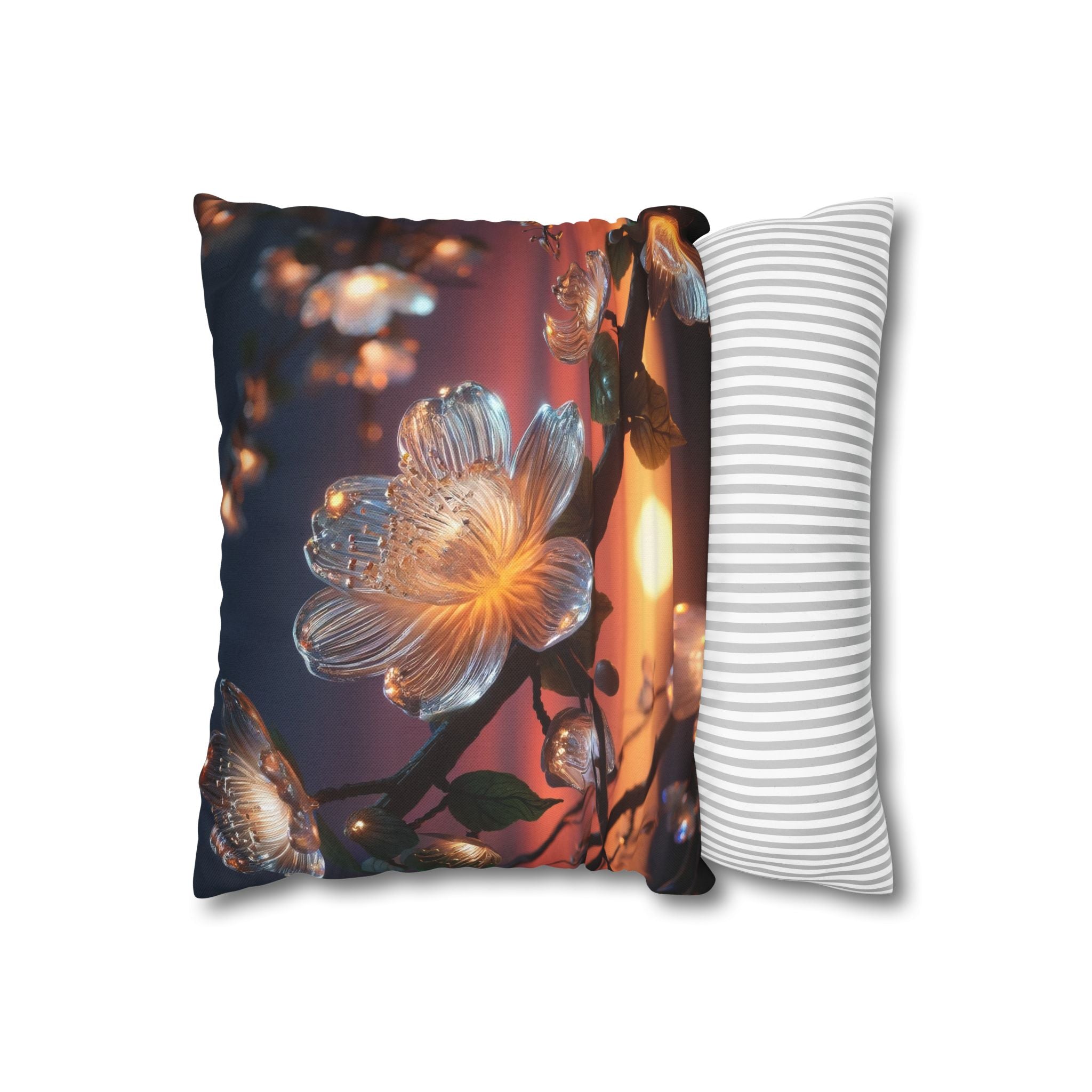 Diamond-white flowers (in sunset) - Polyester Square Pillowcase