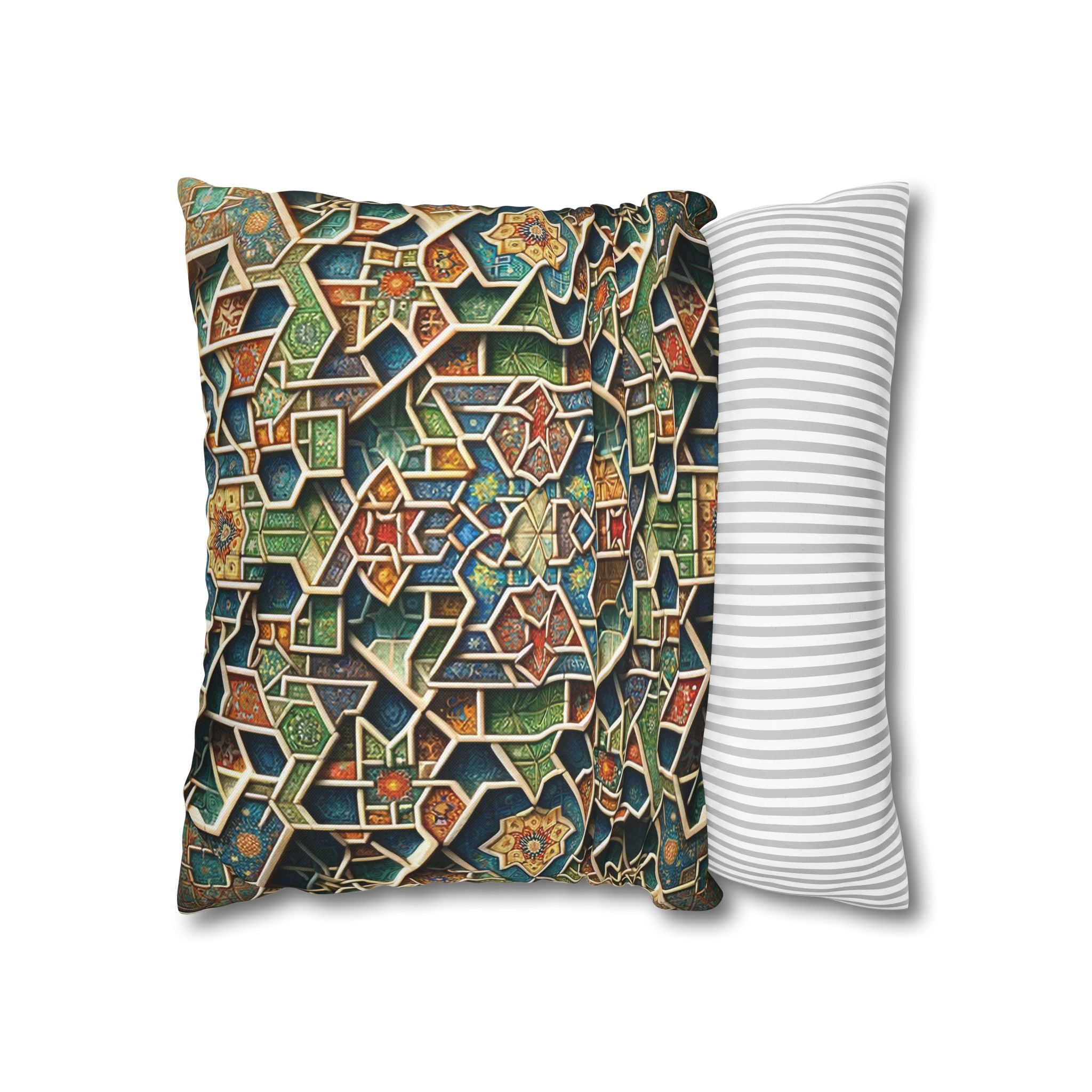 Persian art, orange-green - Polyester Square Pillowcase