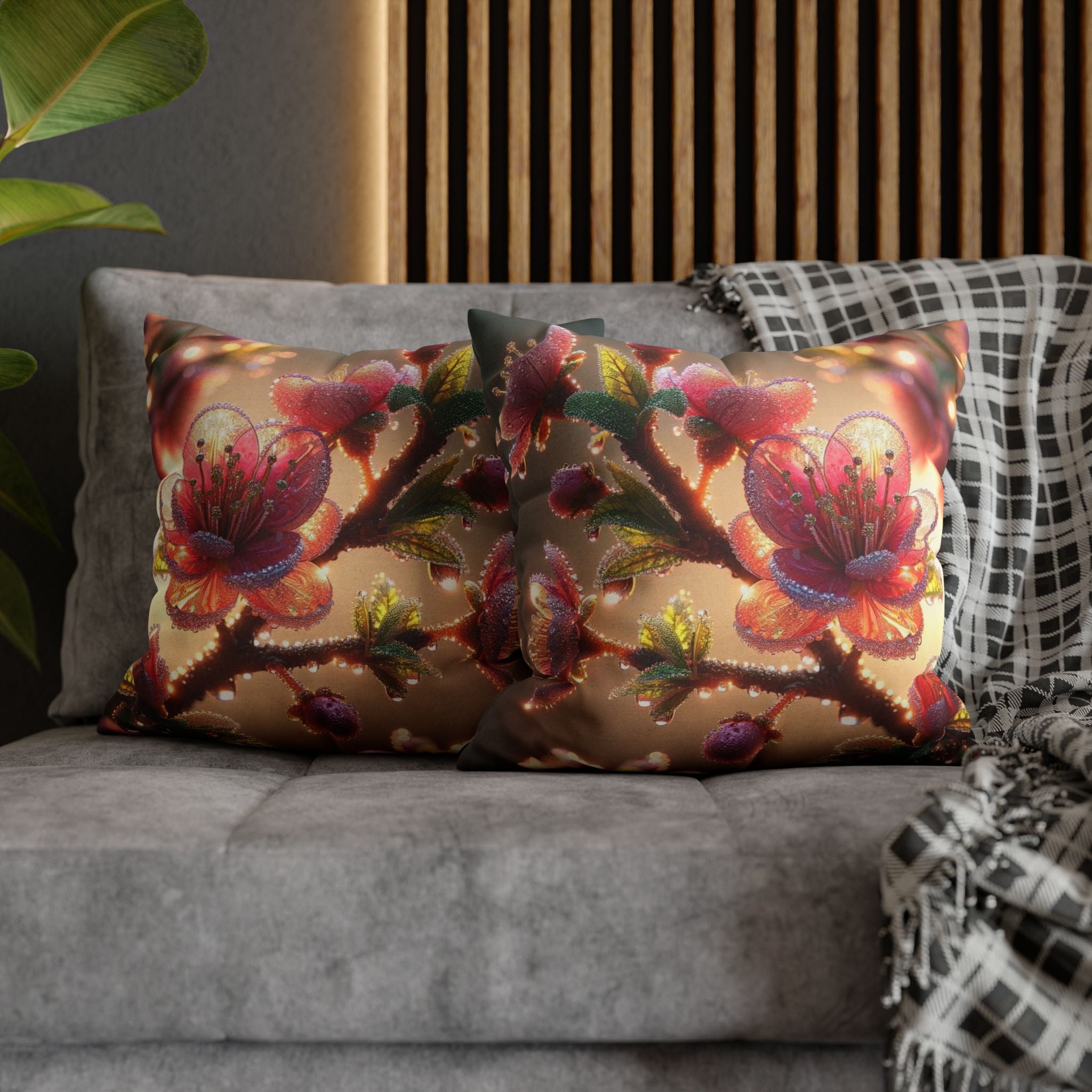Large Pink diamond flowers - Polyester Square Pillowcase