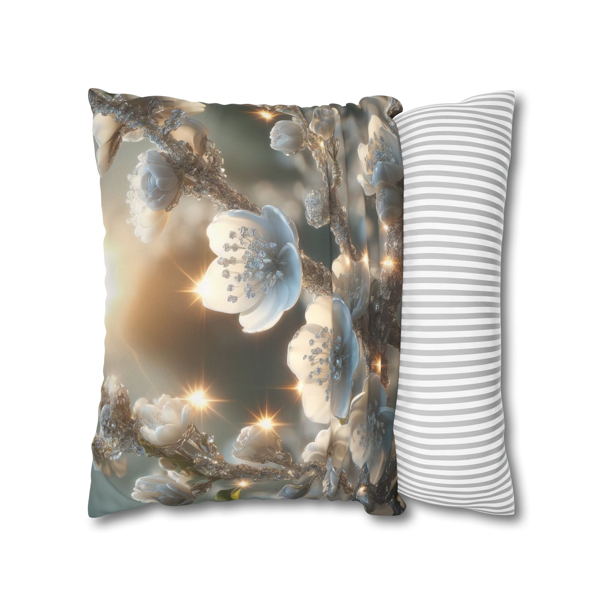 Silver, diamond flowers - Suede Square Pillowcase