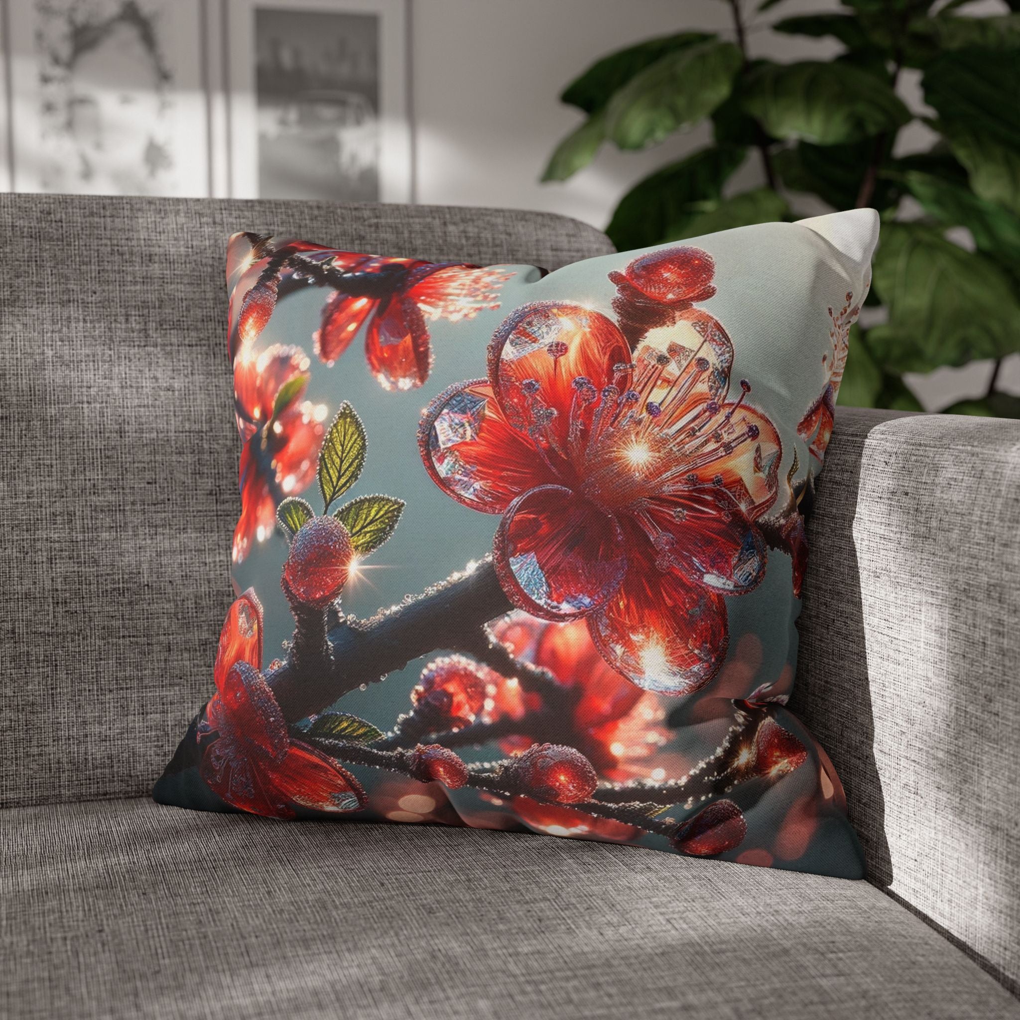 Diamond-red flowers - Polyester Square Pillowcase