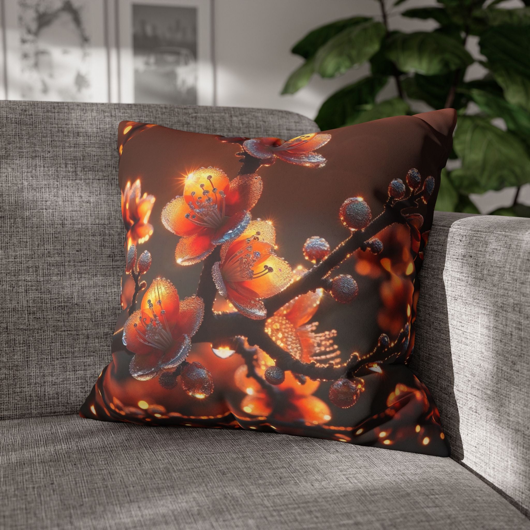 Orange-red flowers - Suede Square Pillowcase