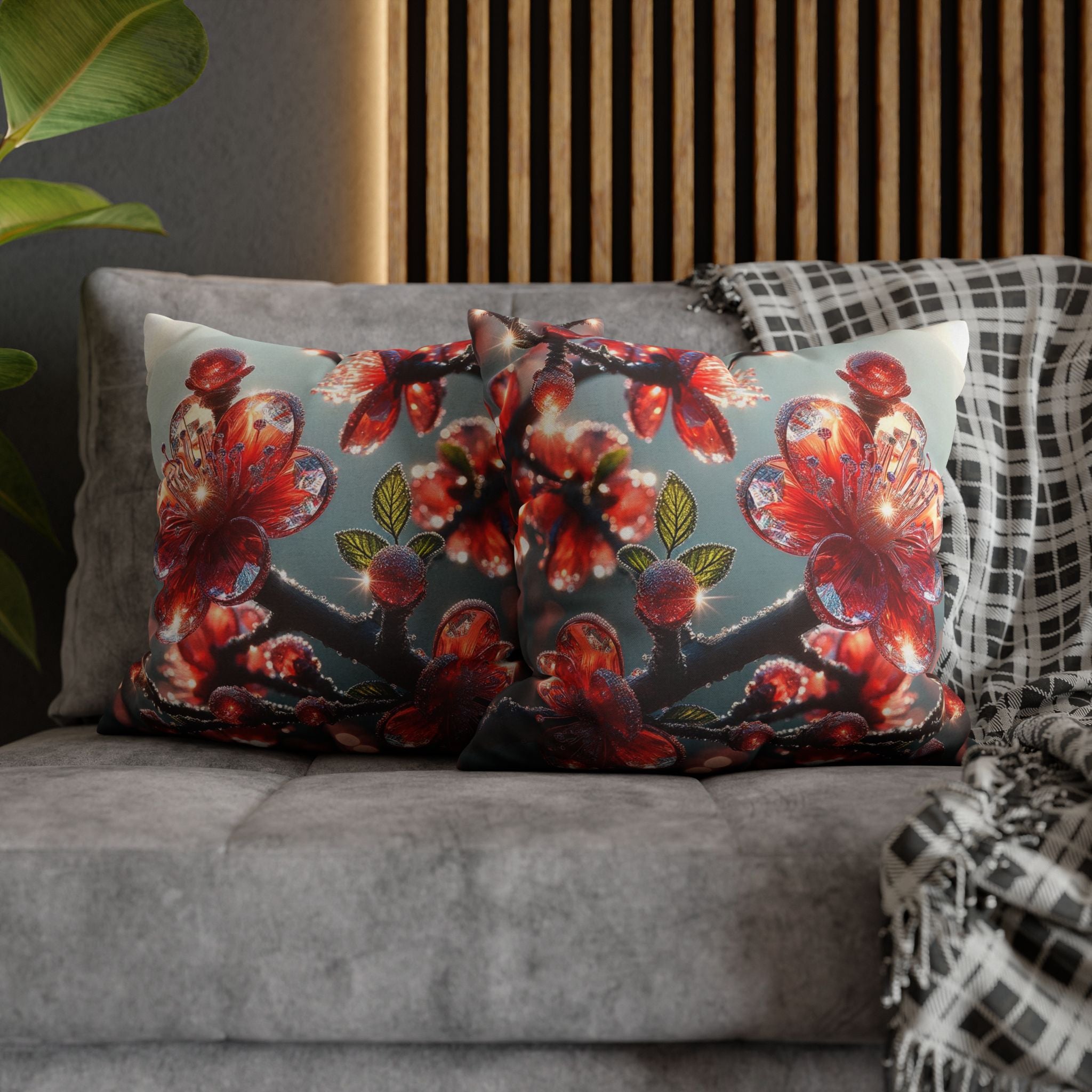 Diamond-red flowers - Polyester Square Pillowcase