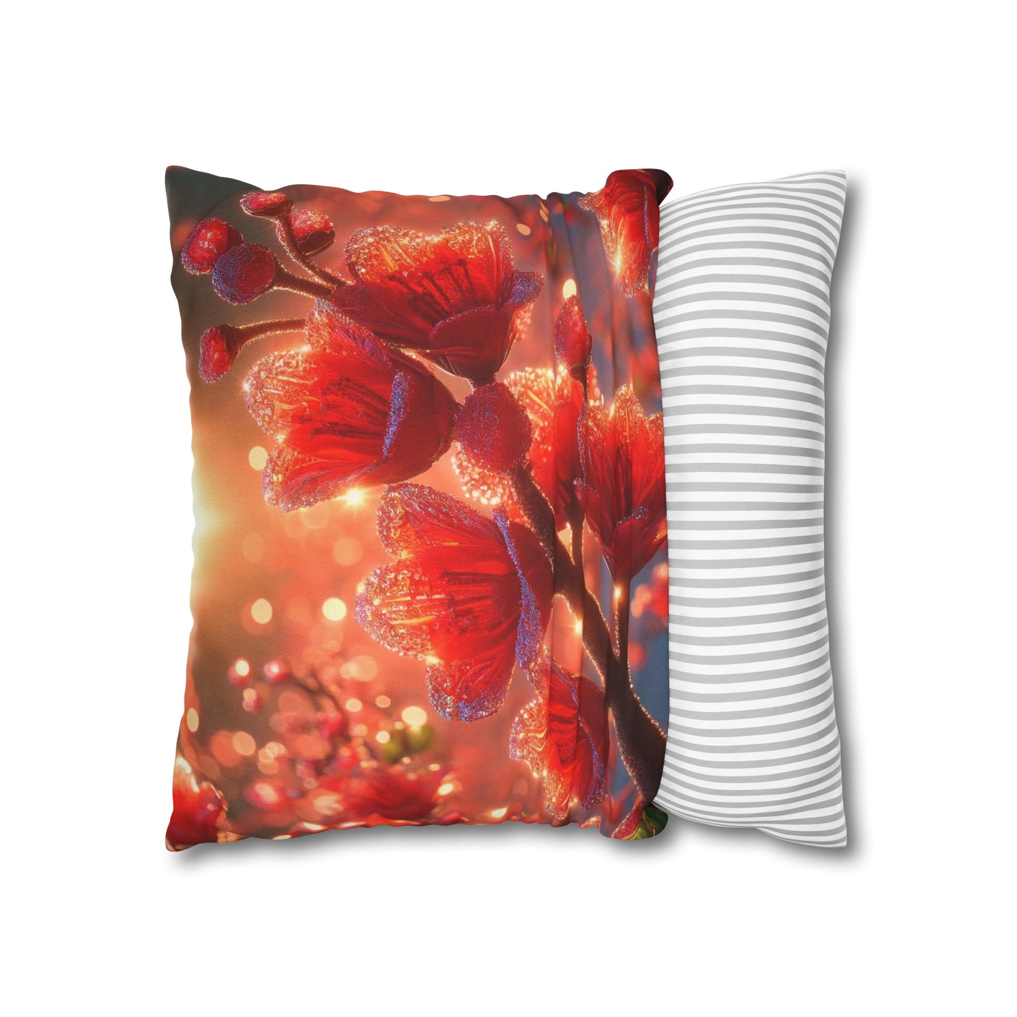 Red-diamond flowers (on red background) - Polyester Square Pillowcase