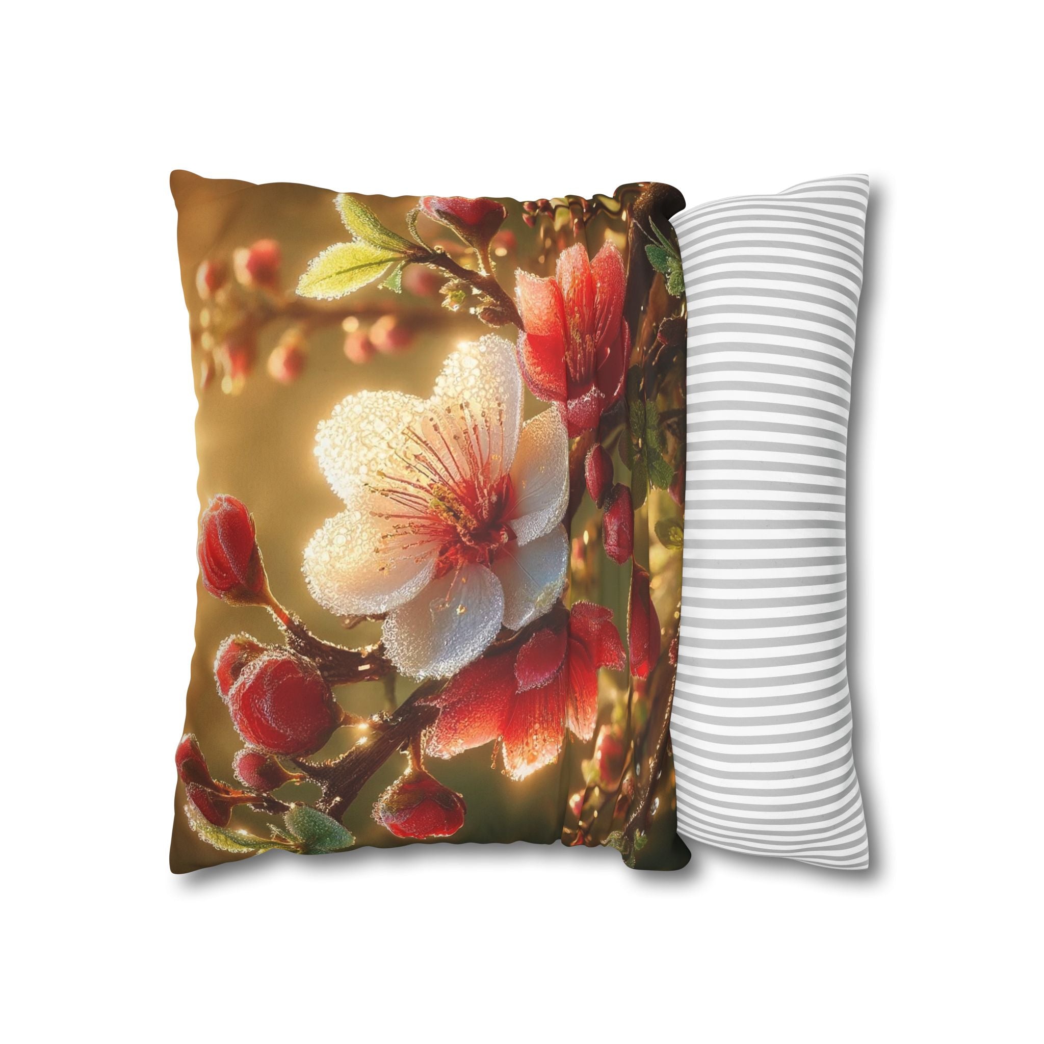 Bright red and white flowers - Suede Square Pillowcase