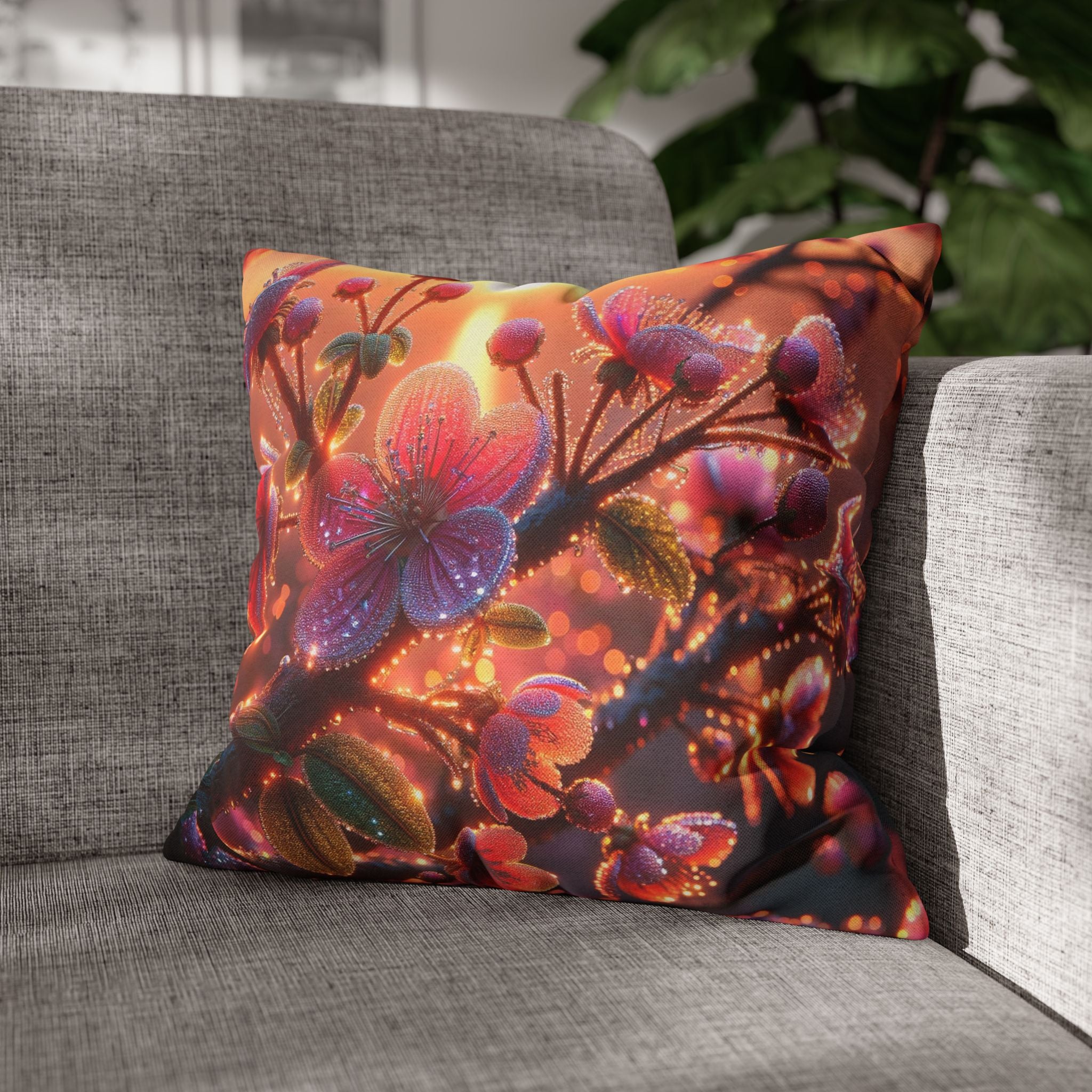 Multiple sized Pink flowers - Polyester Square Pillowcase