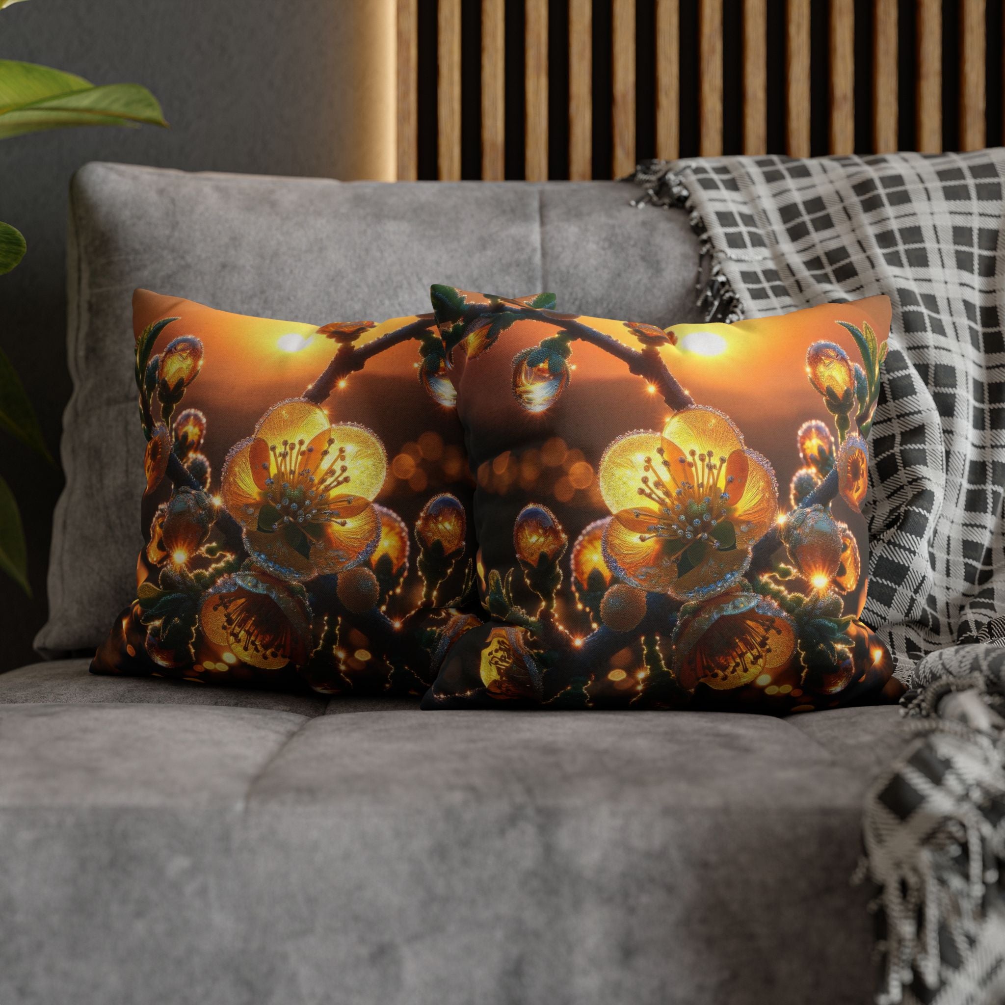 Yellow diamond-like flowers - Polyester Square Pillowcase