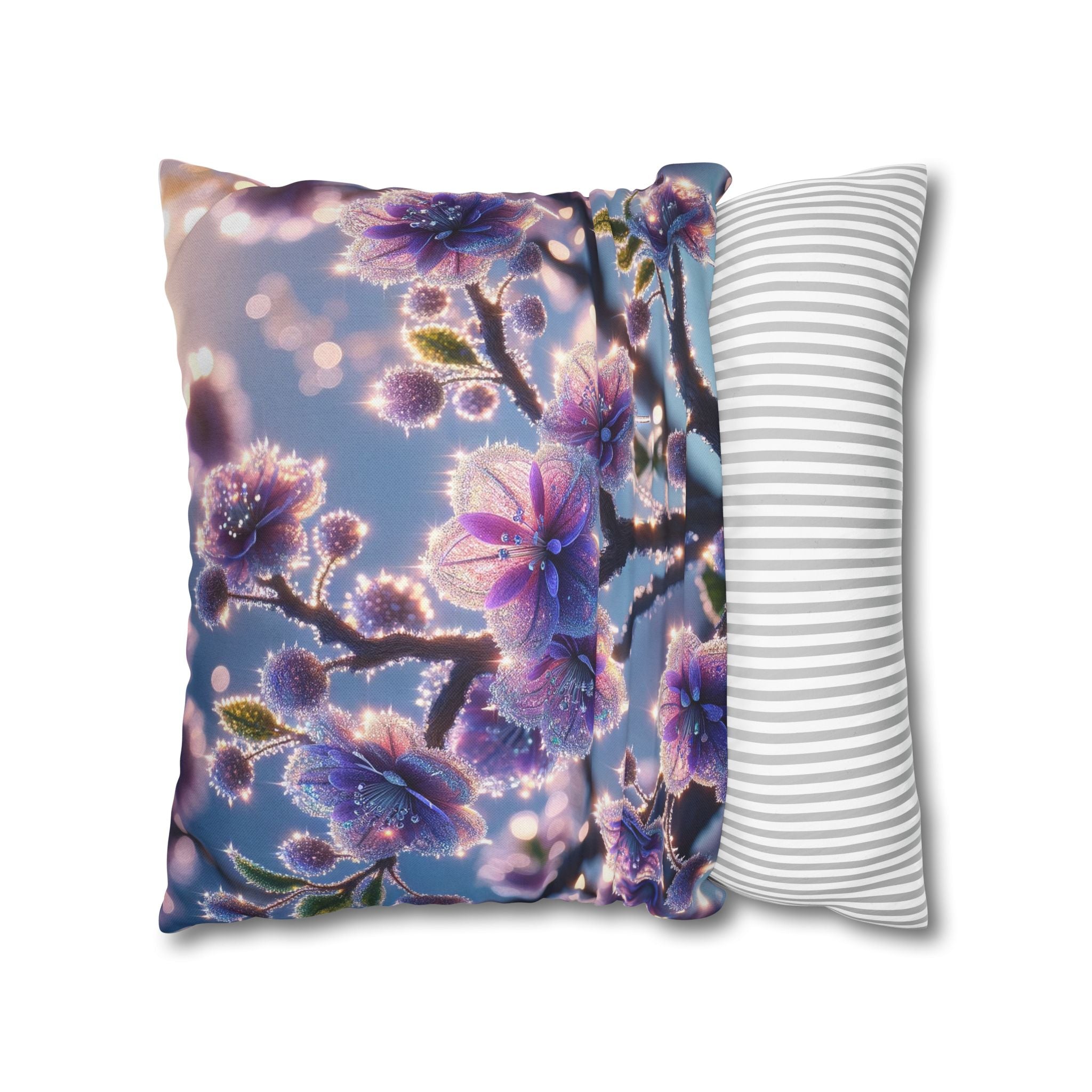 Lavender coloured flowers with sky blue background - Polyester Square Pillowcase