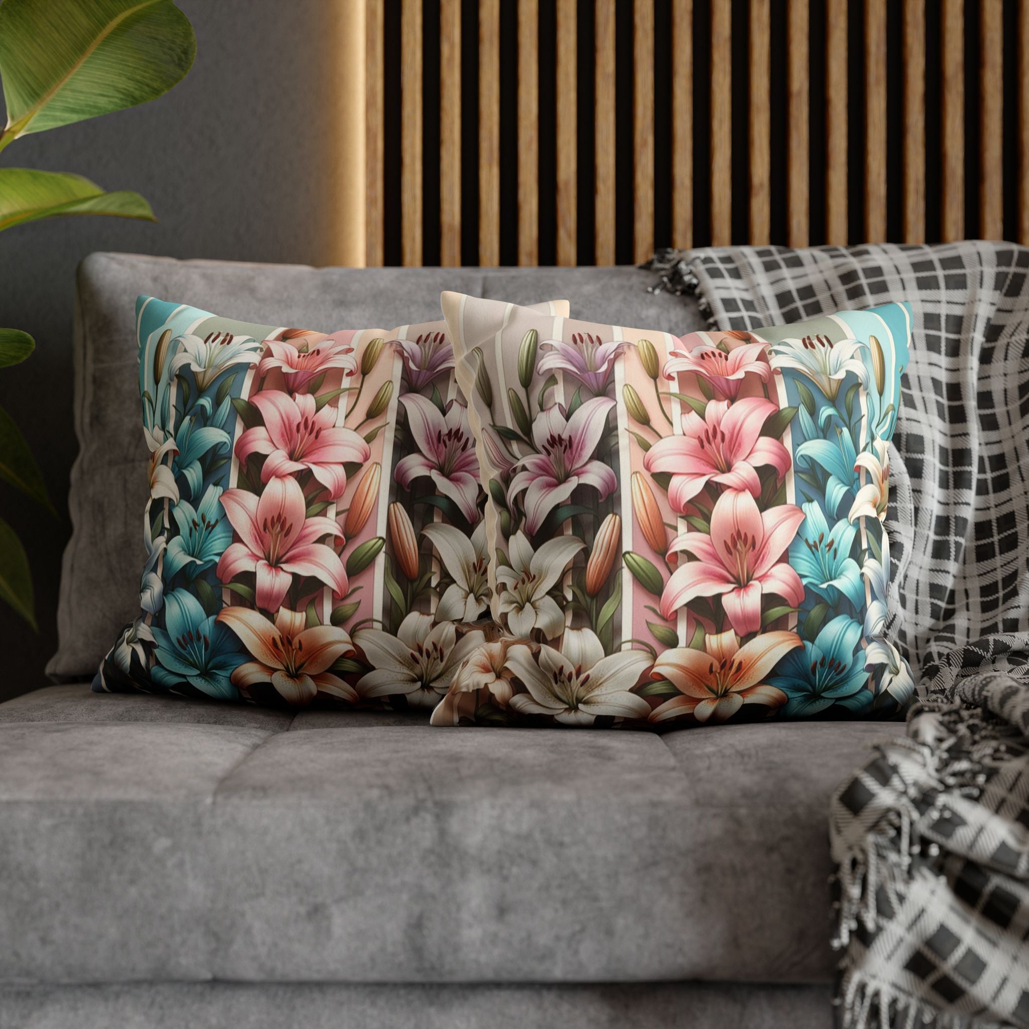 Lilies (in columns) - Suede Square Pillowcase