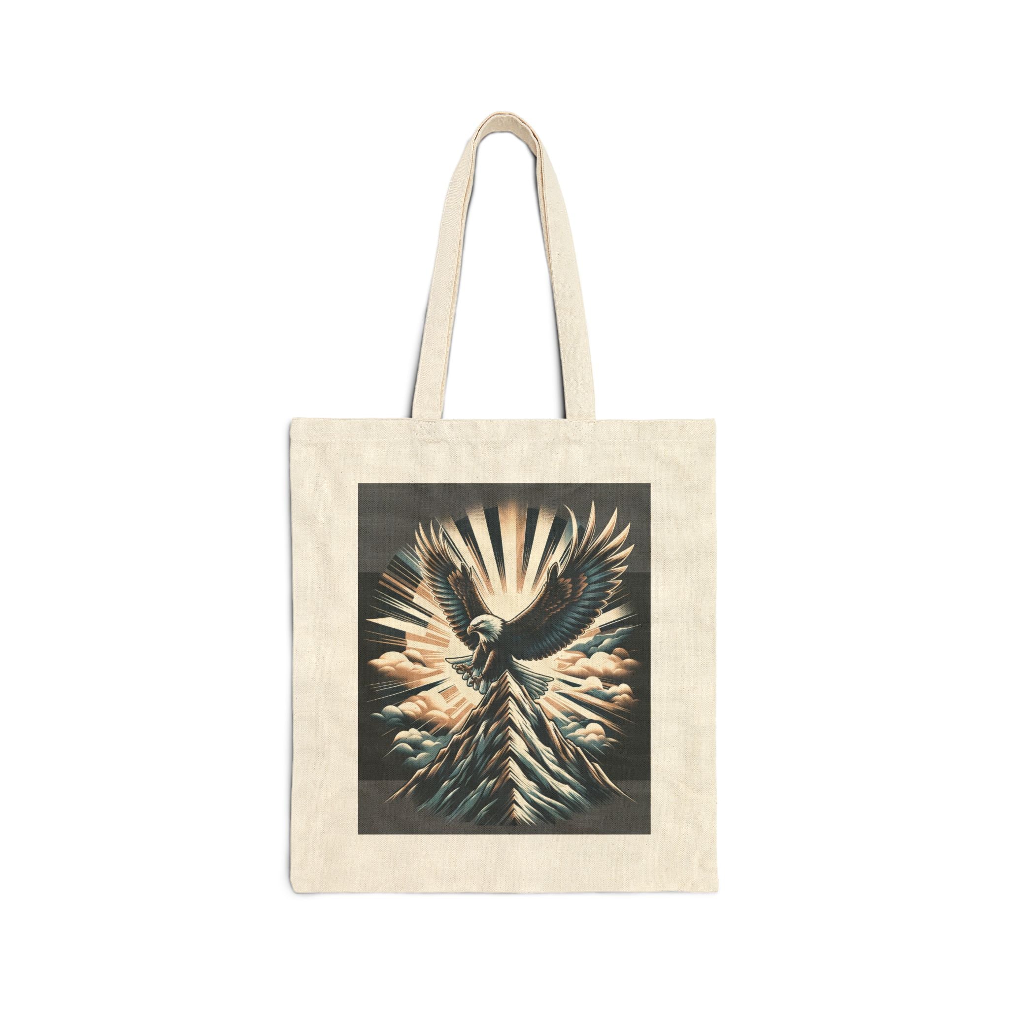 Eagle landing on the mountain Cotton Canvas Tote Bag