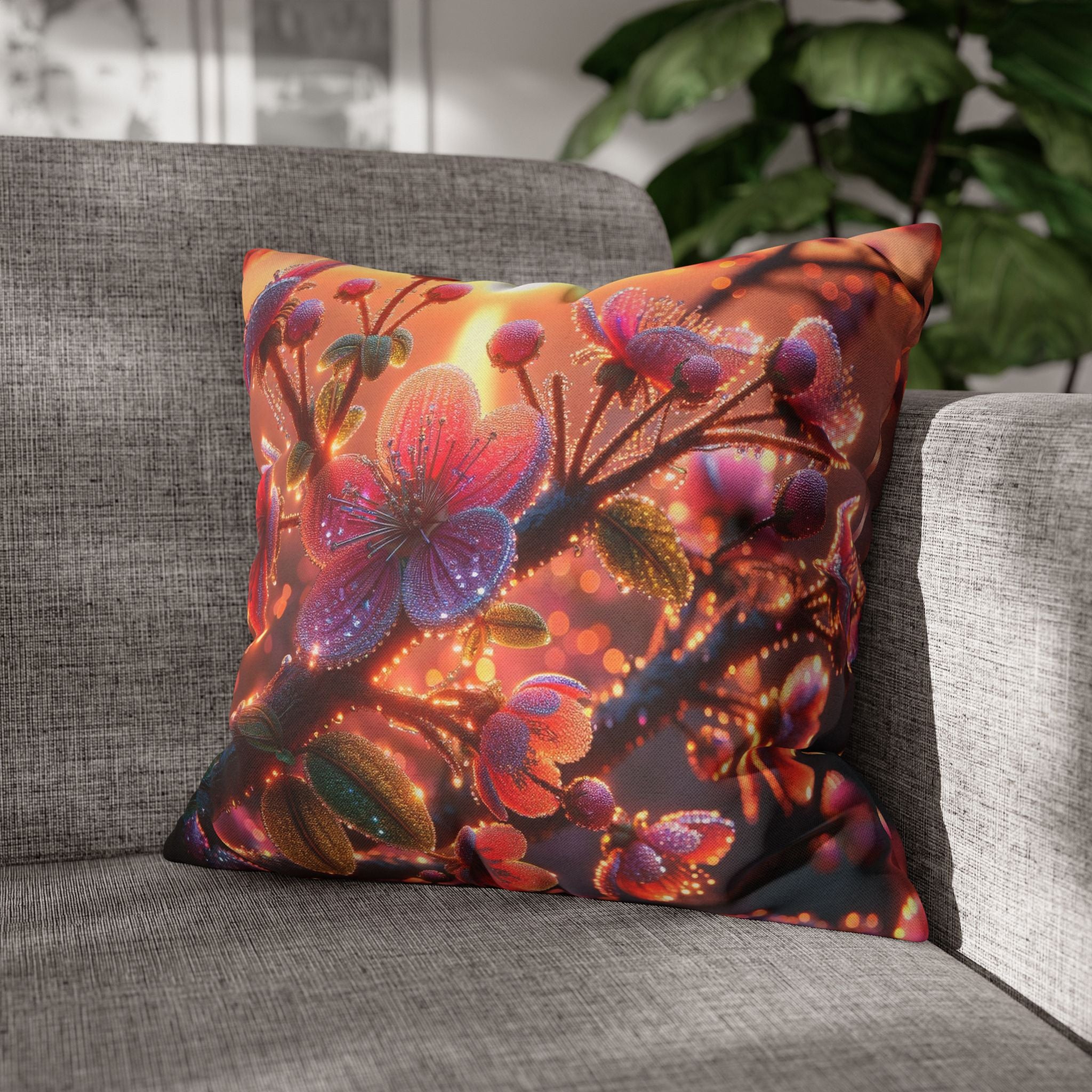 Multiple sized Pink flowers - Polyester Square Pillowcase