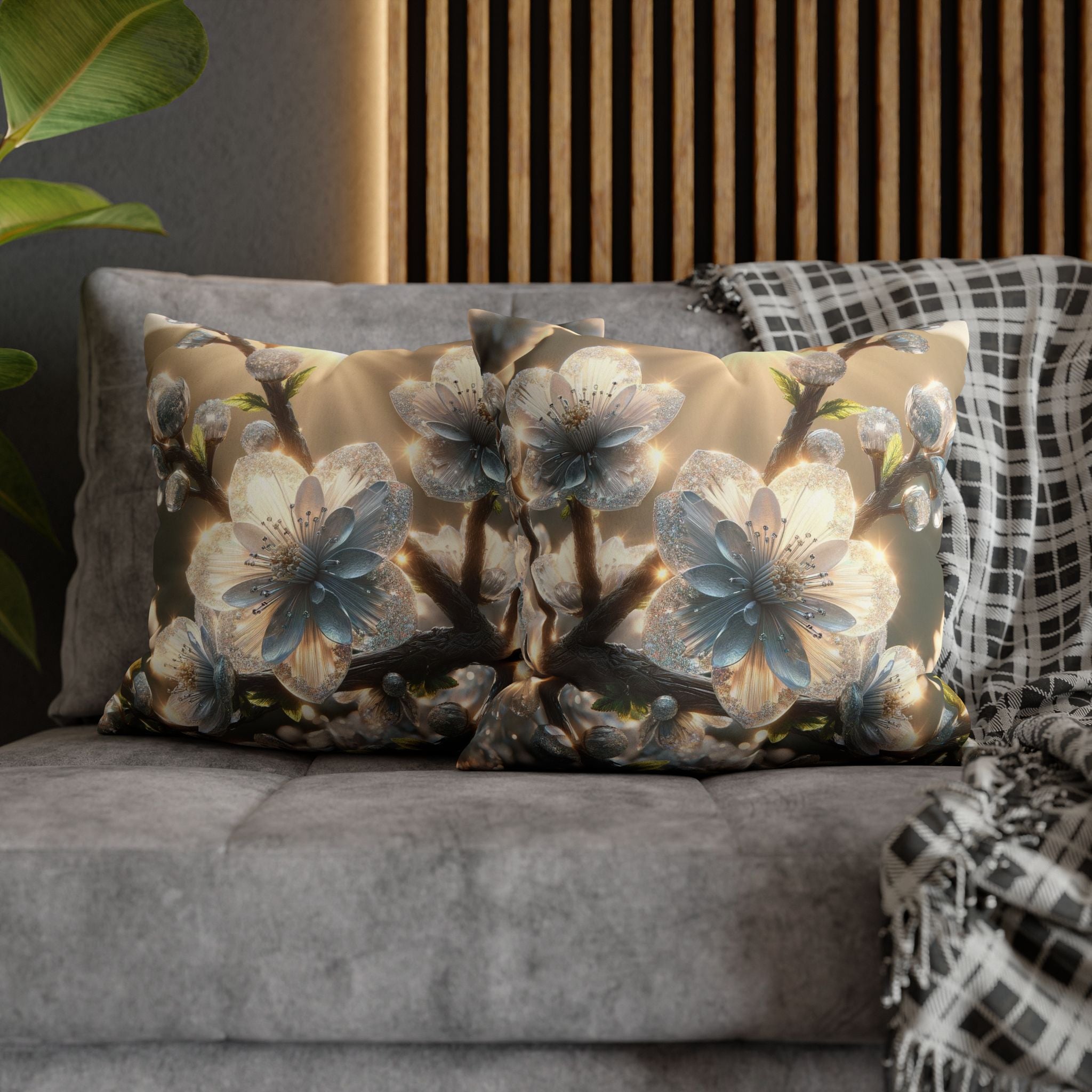 Big silver and white flowers - Suede Square Pillowcase
