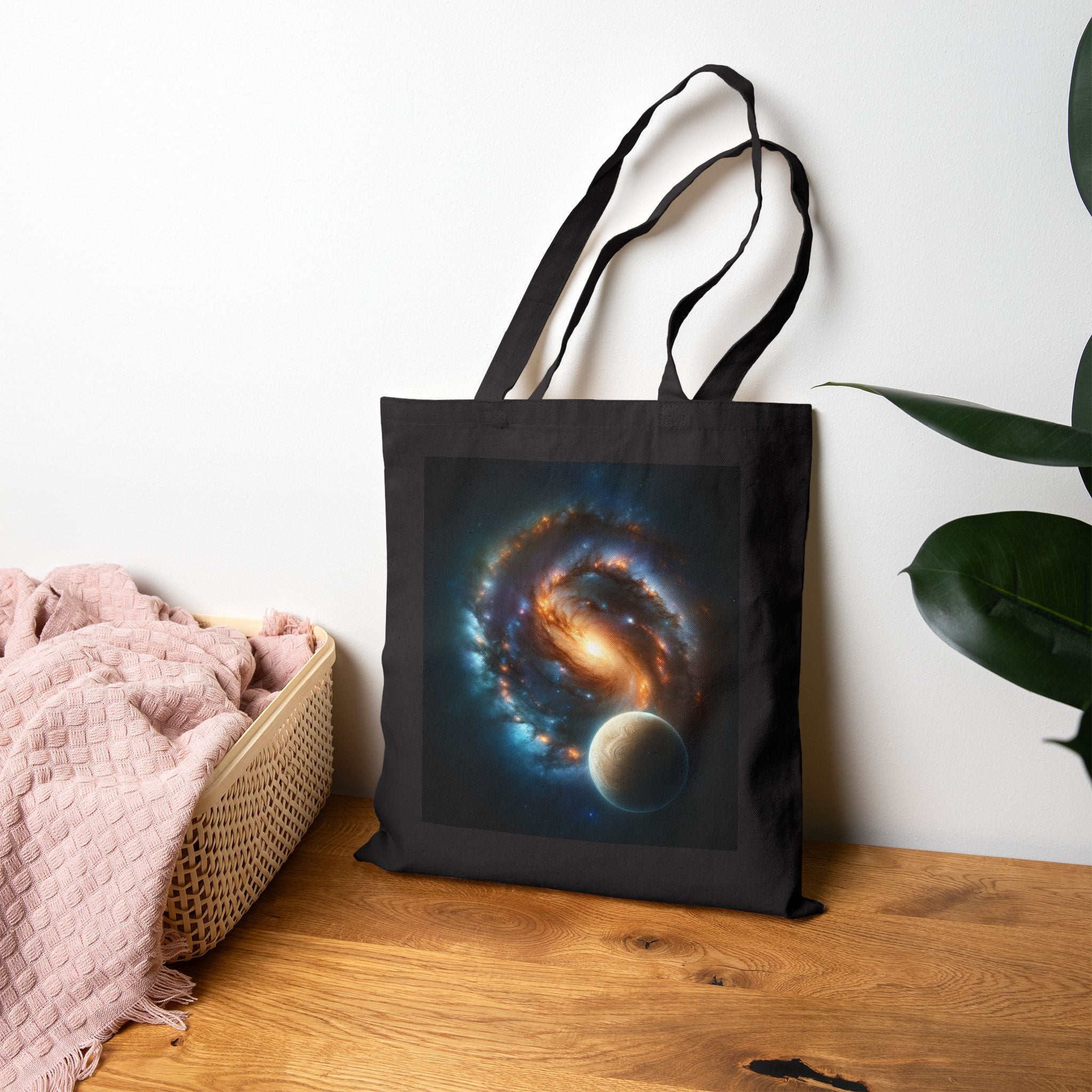 Galaxy-Themed Cotton Canvas Tote Bag