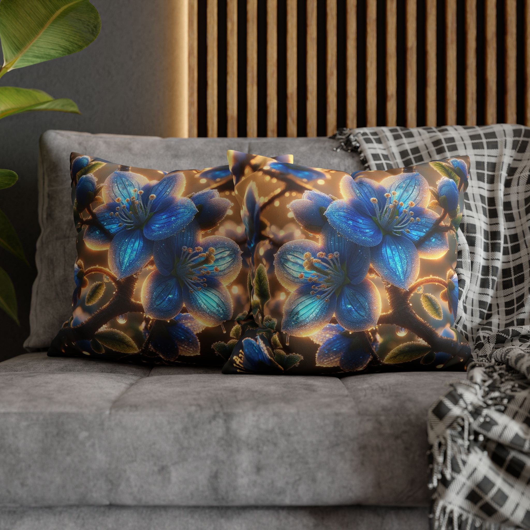 Large blue flowers - Suede Square Pillowcase