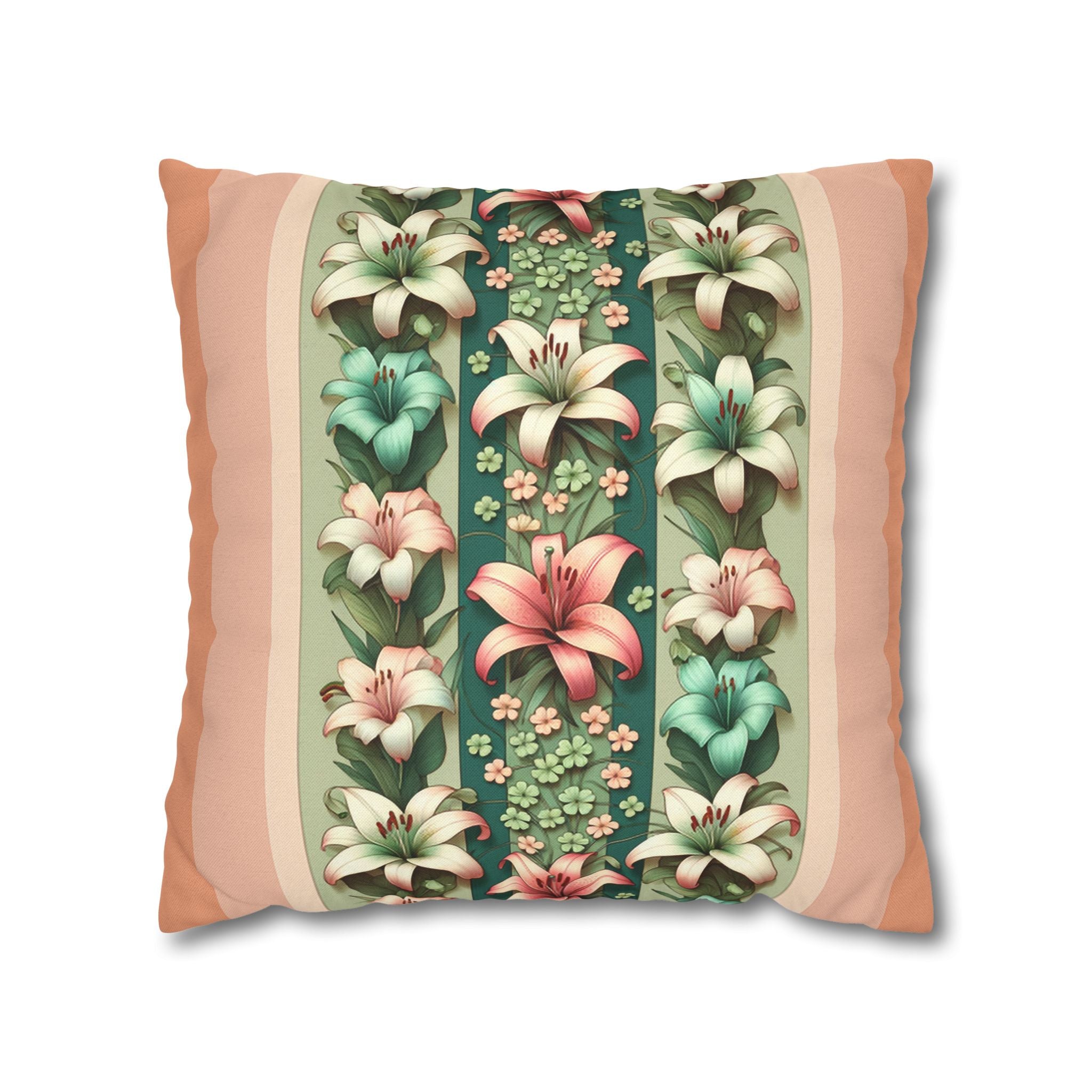 Lilies on peach background - Polyester Square Pillowcase