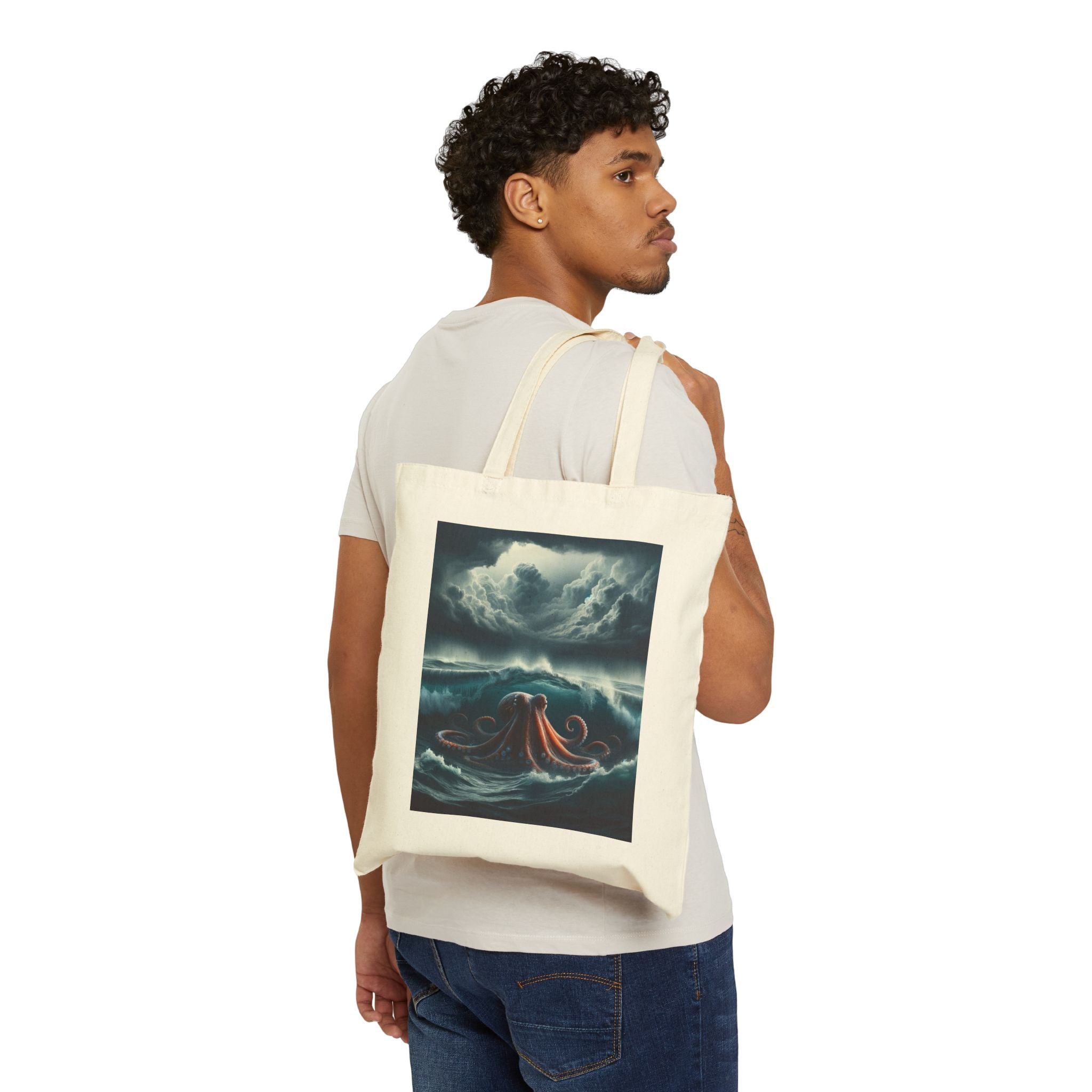 Ocean-Themed Cotton Canvas Tote Bag