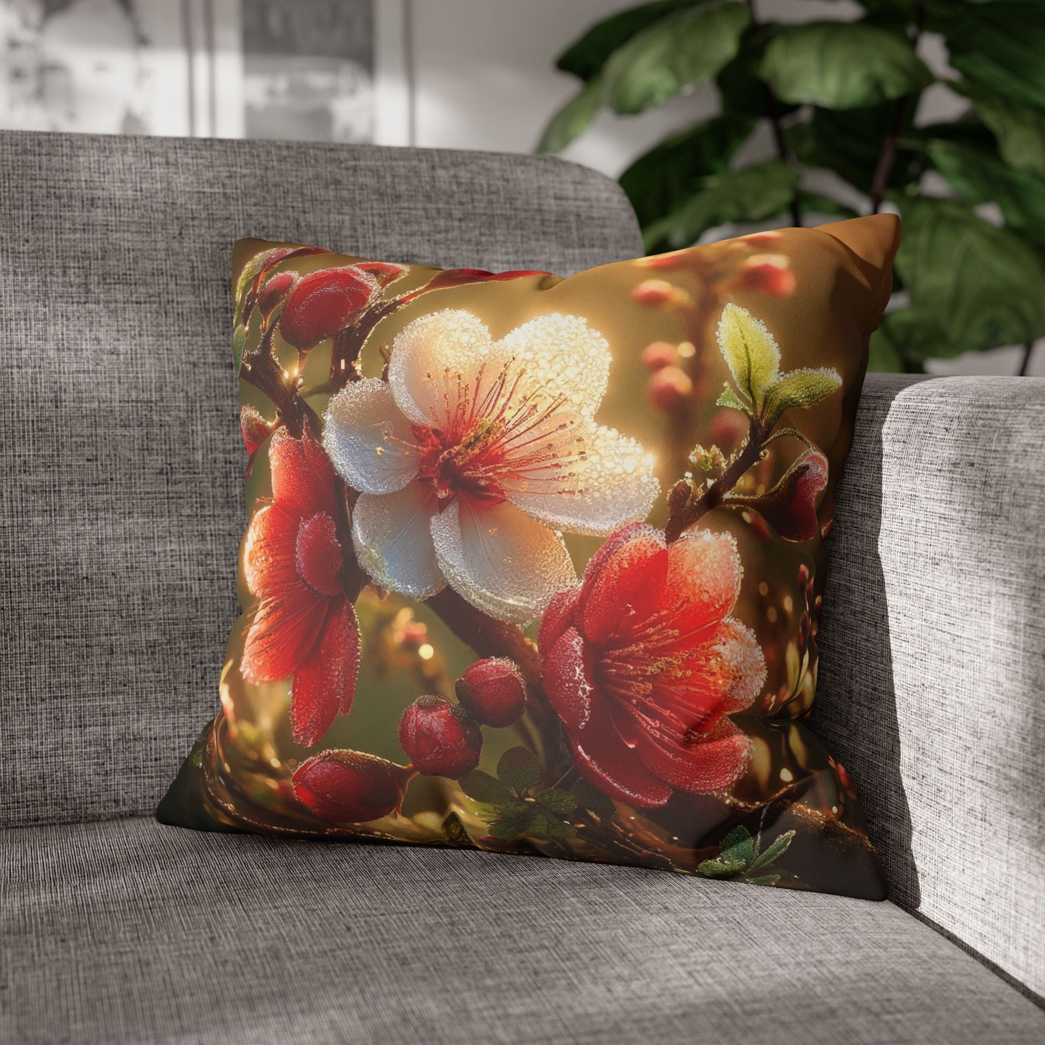 Bright red and white flowers - Suede Square Pillowcase