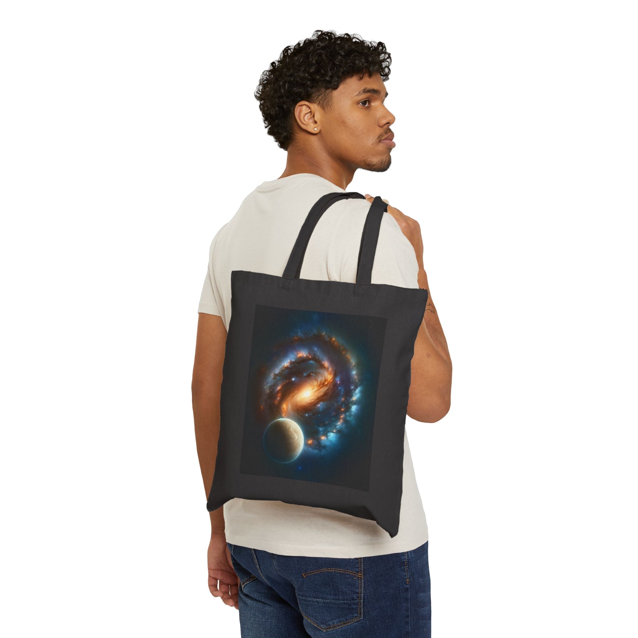 Galaxy-Themed Cotton Canvas Tote Bag