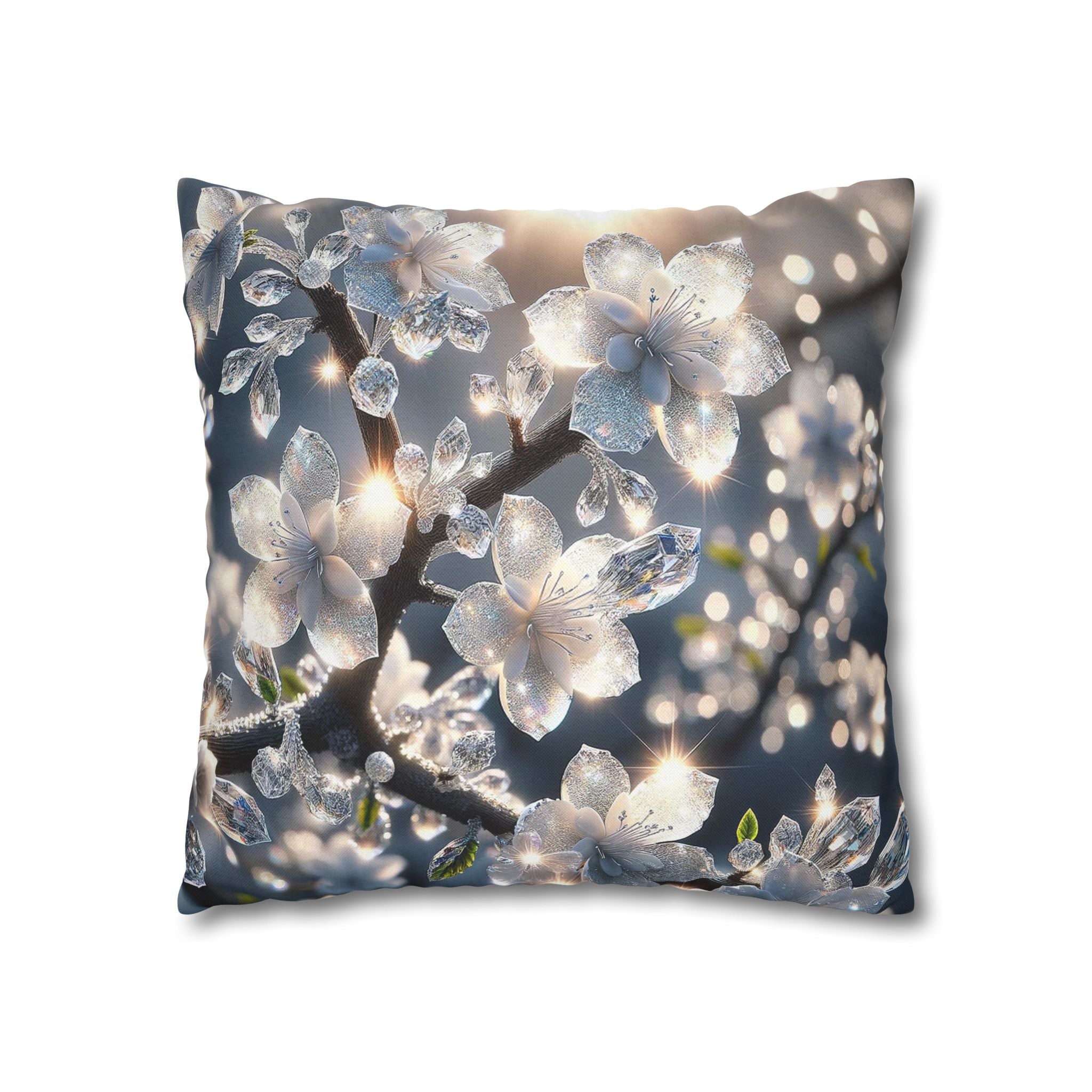 Silver-coloured flowers on grey background - Polyester Square Pillowcase