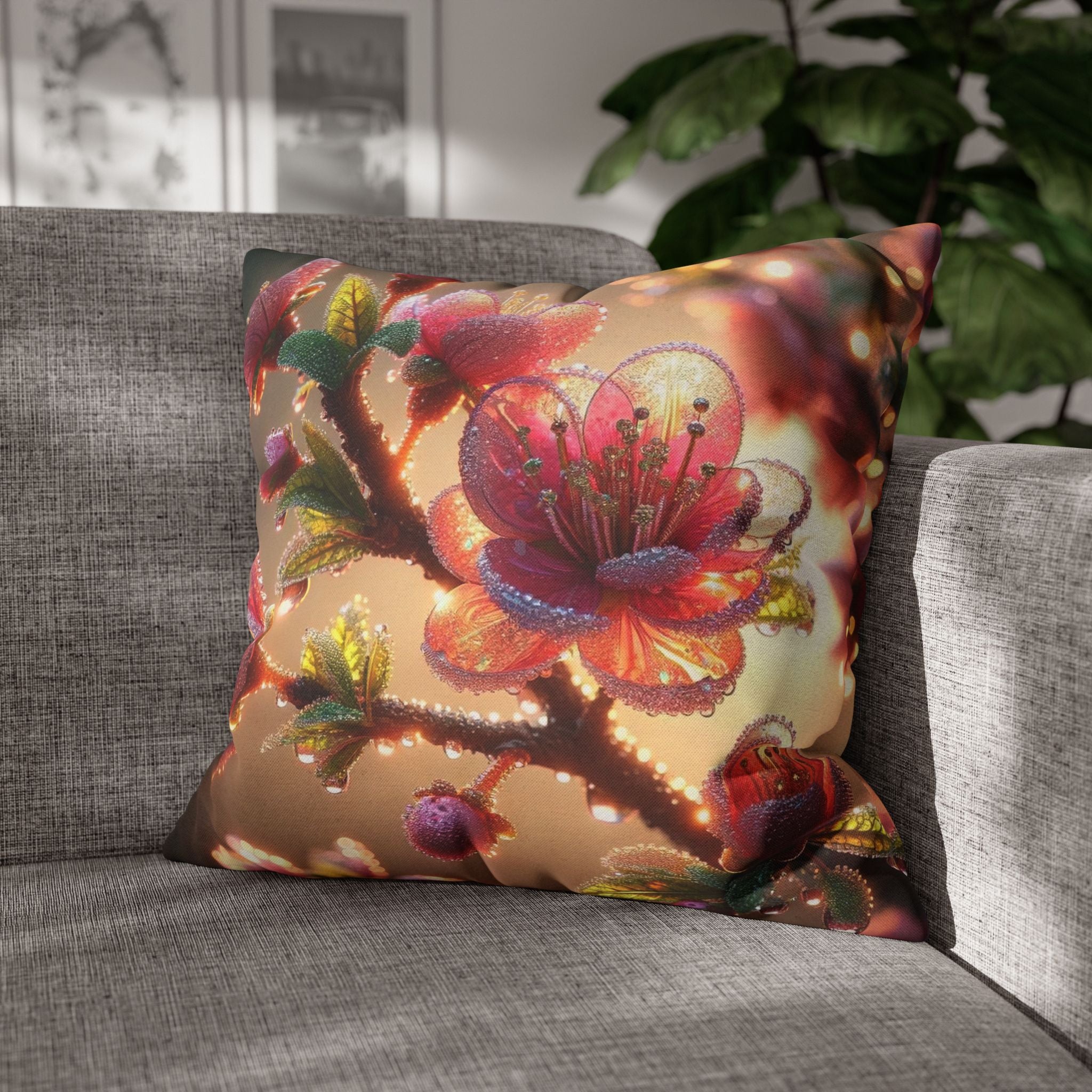 Large Pink diamond flowers - Polyester Square Pillowcase
