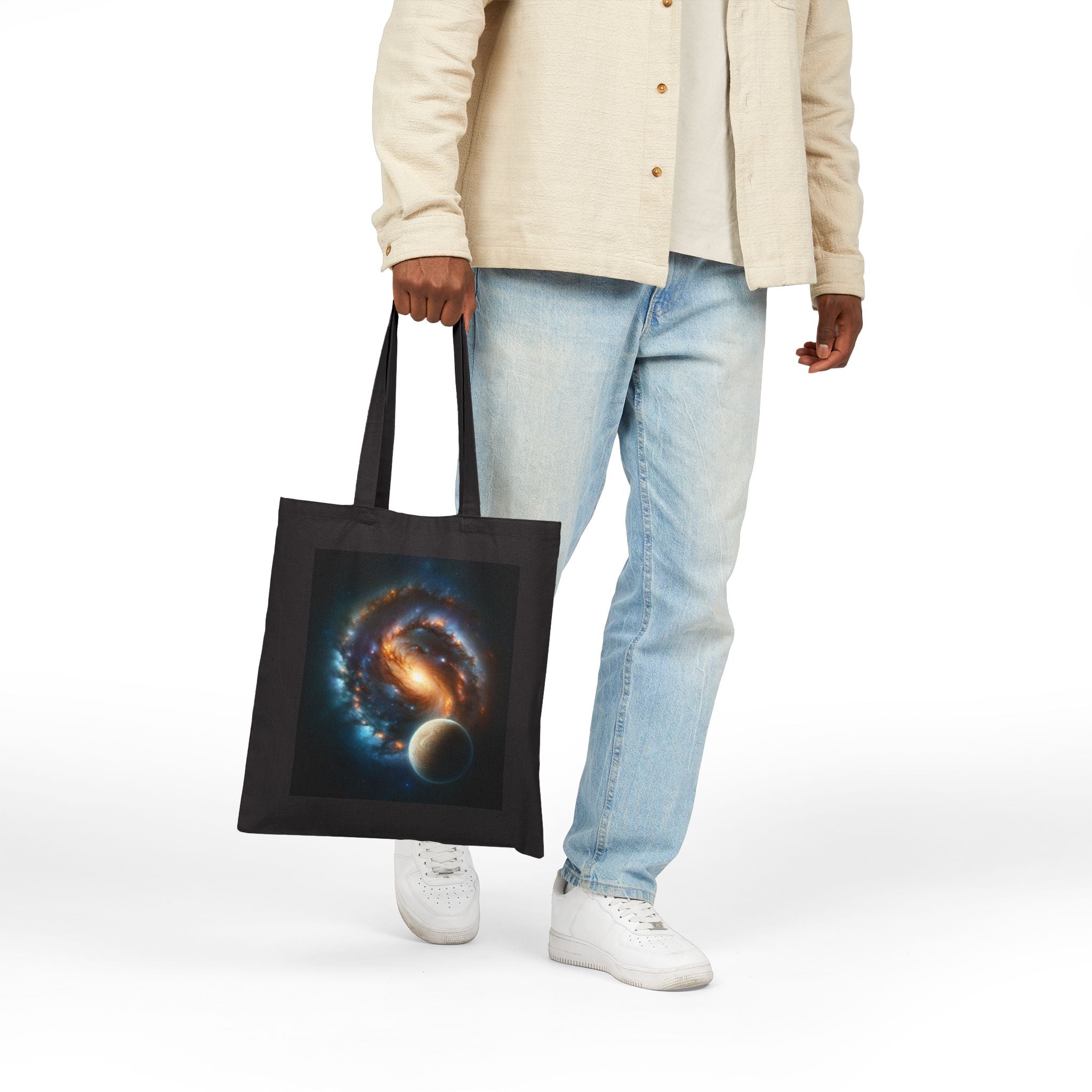 Galaxy-Themed Cotton Canvas Tote Bag