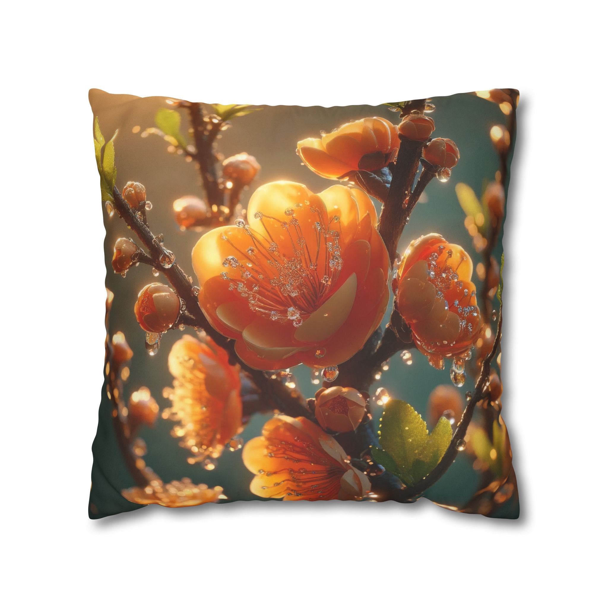 Orange coloured flowers - Suede Square Pillowcase