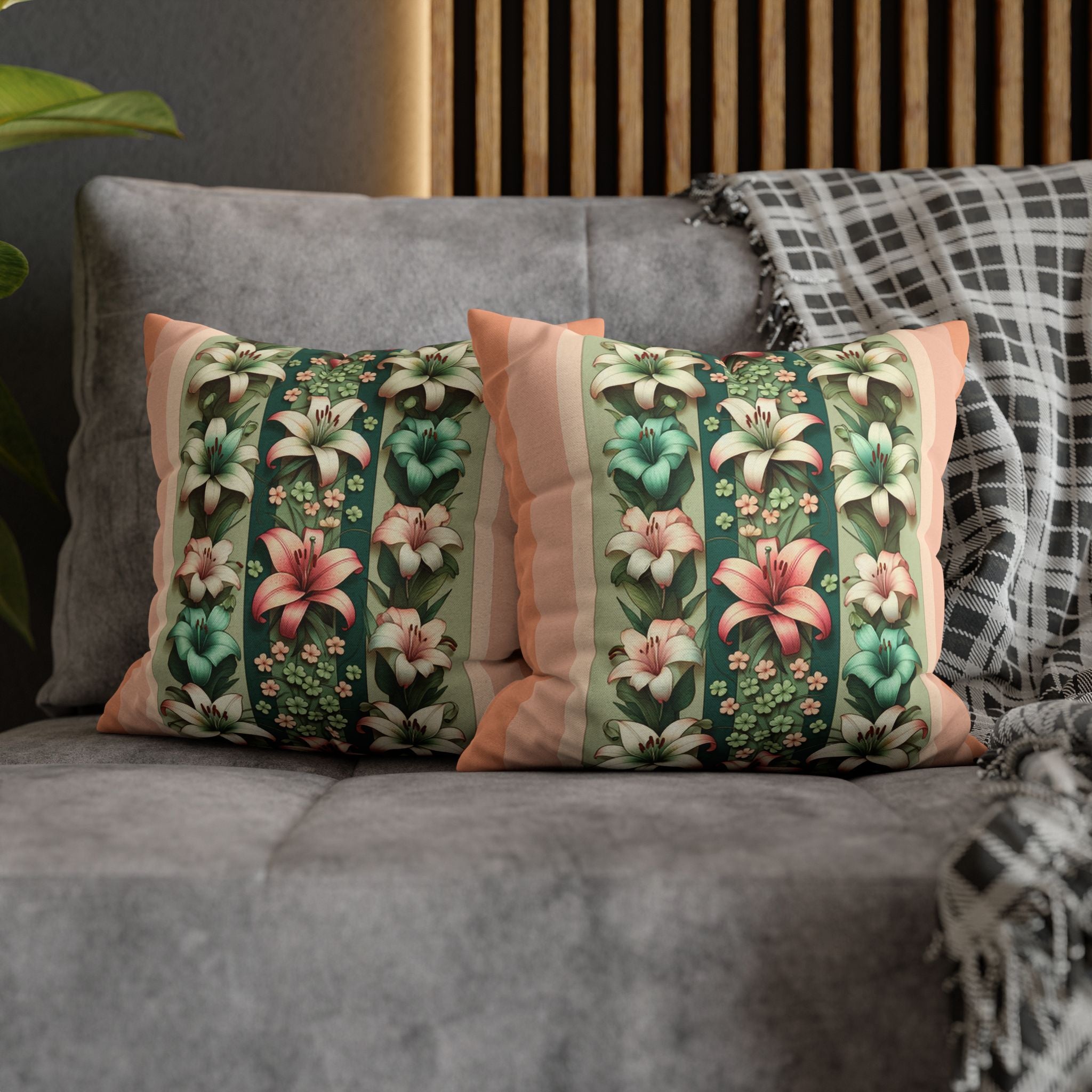 Lilies on peach background - Polyester Square Pillowcase