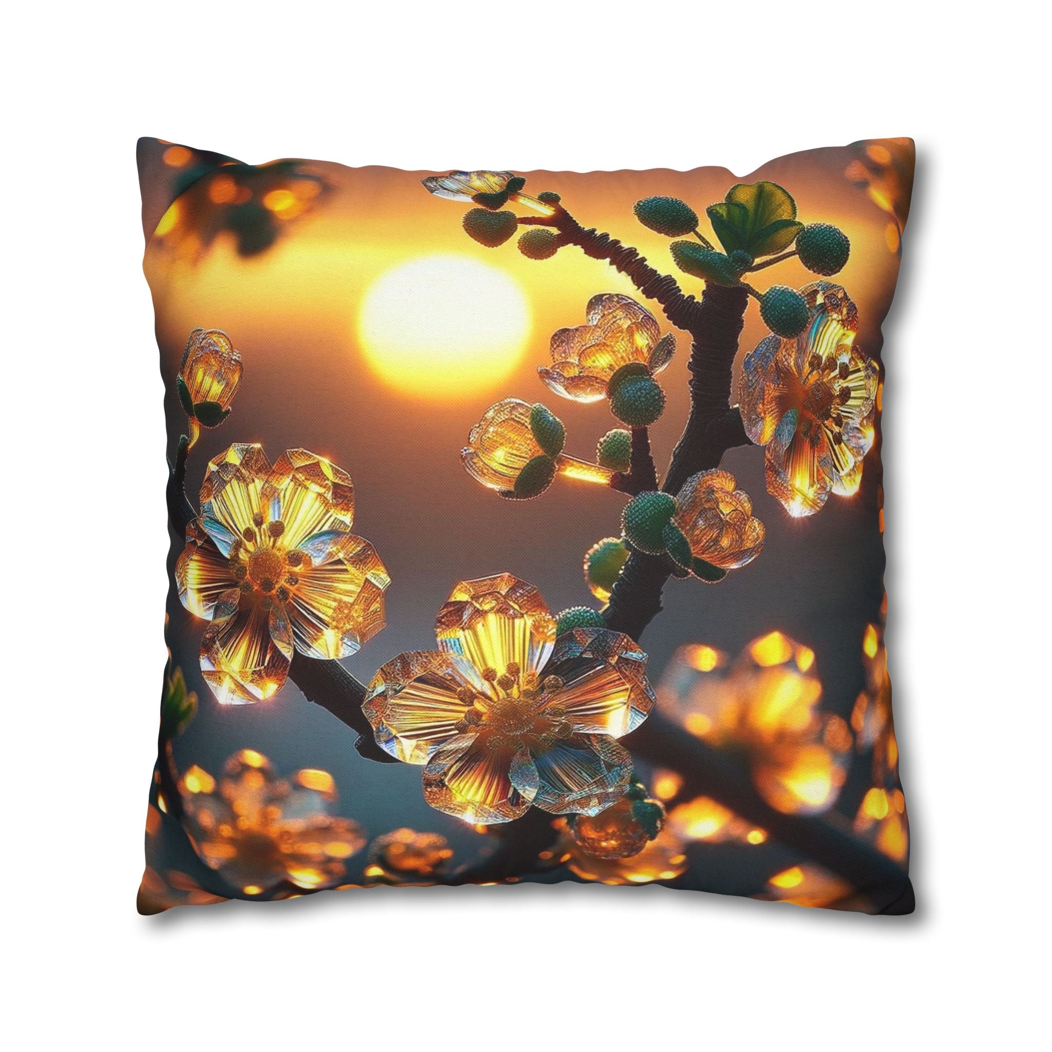 Yellow flowers in sunset - Polyester Square Pillowcase