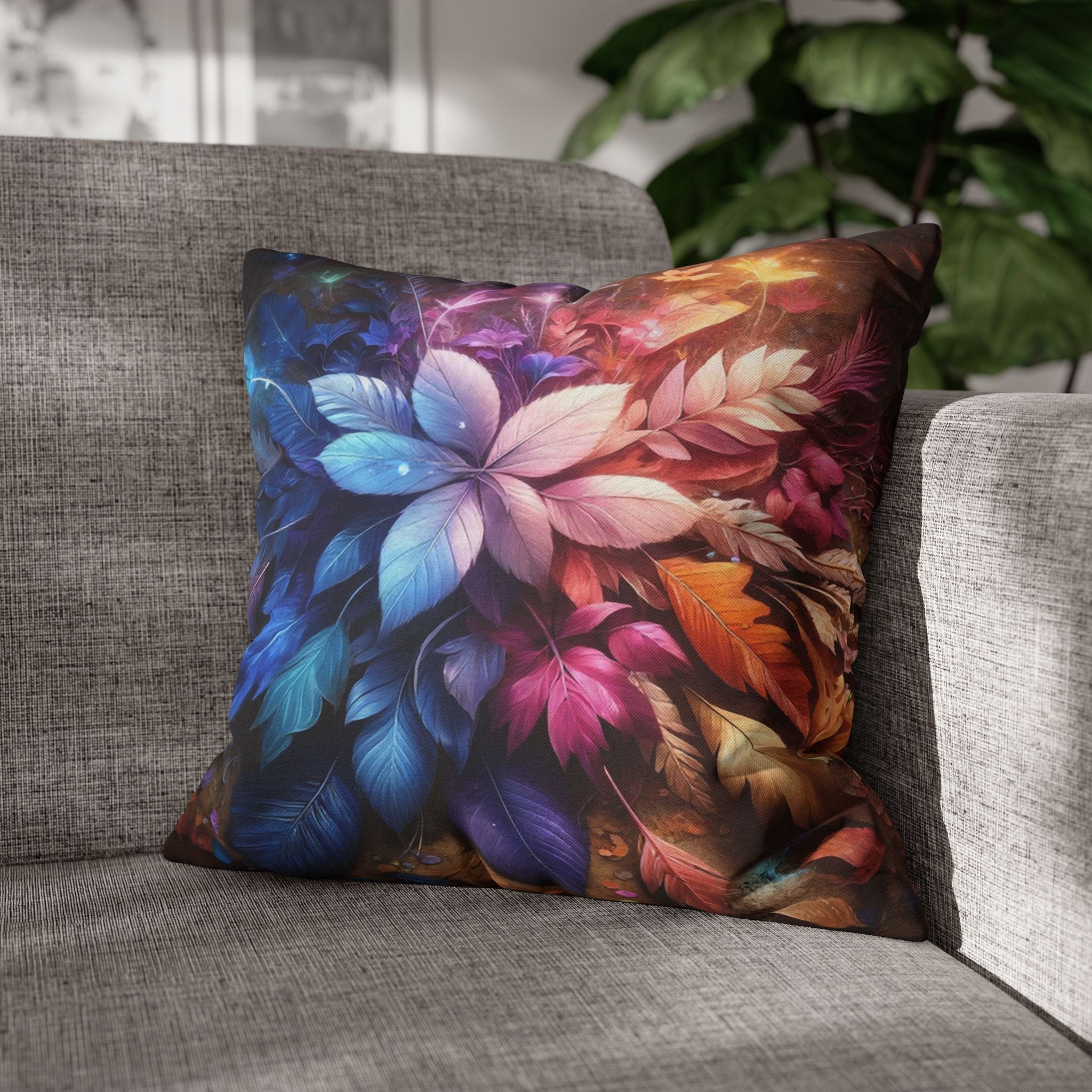Pastel coloured magical Leaves - Polyester Square Pillowcase