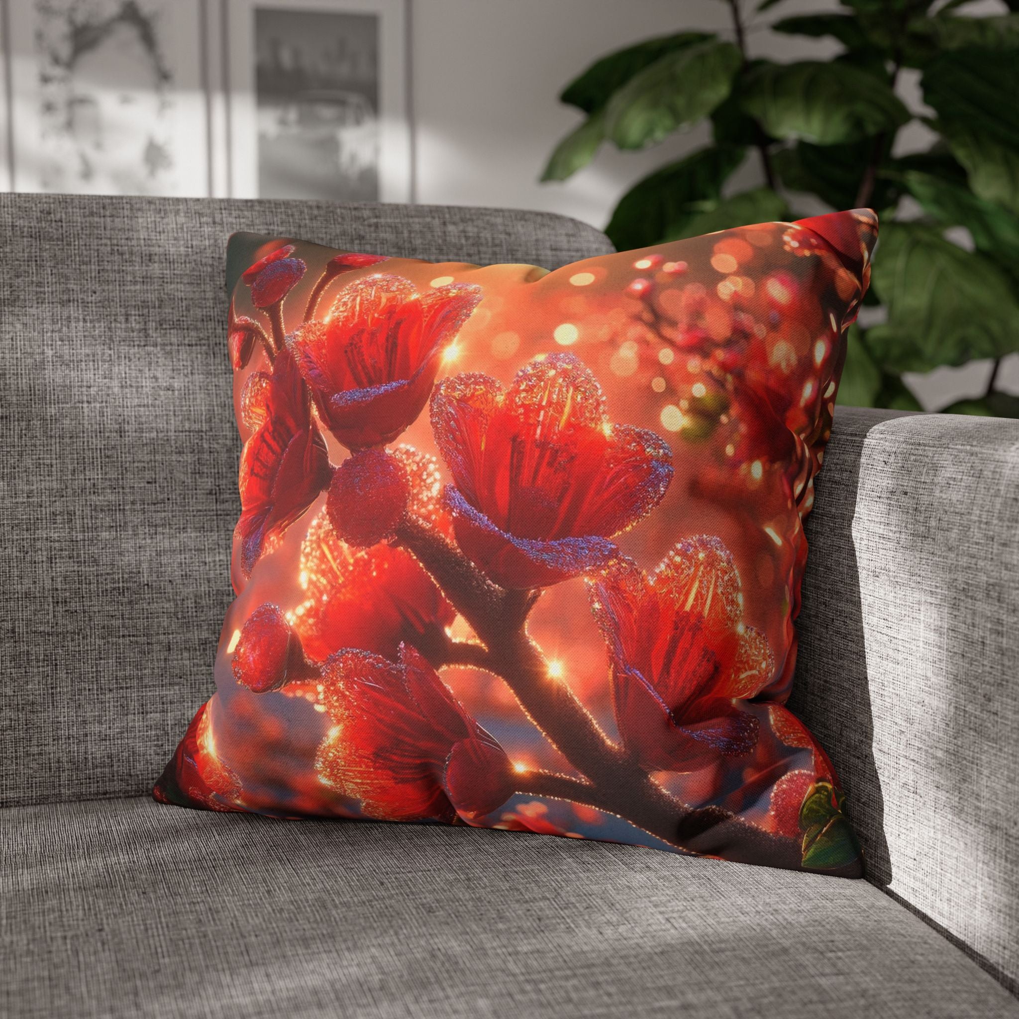 Red shiny flowers (1) - Polyester Square Pillowcase