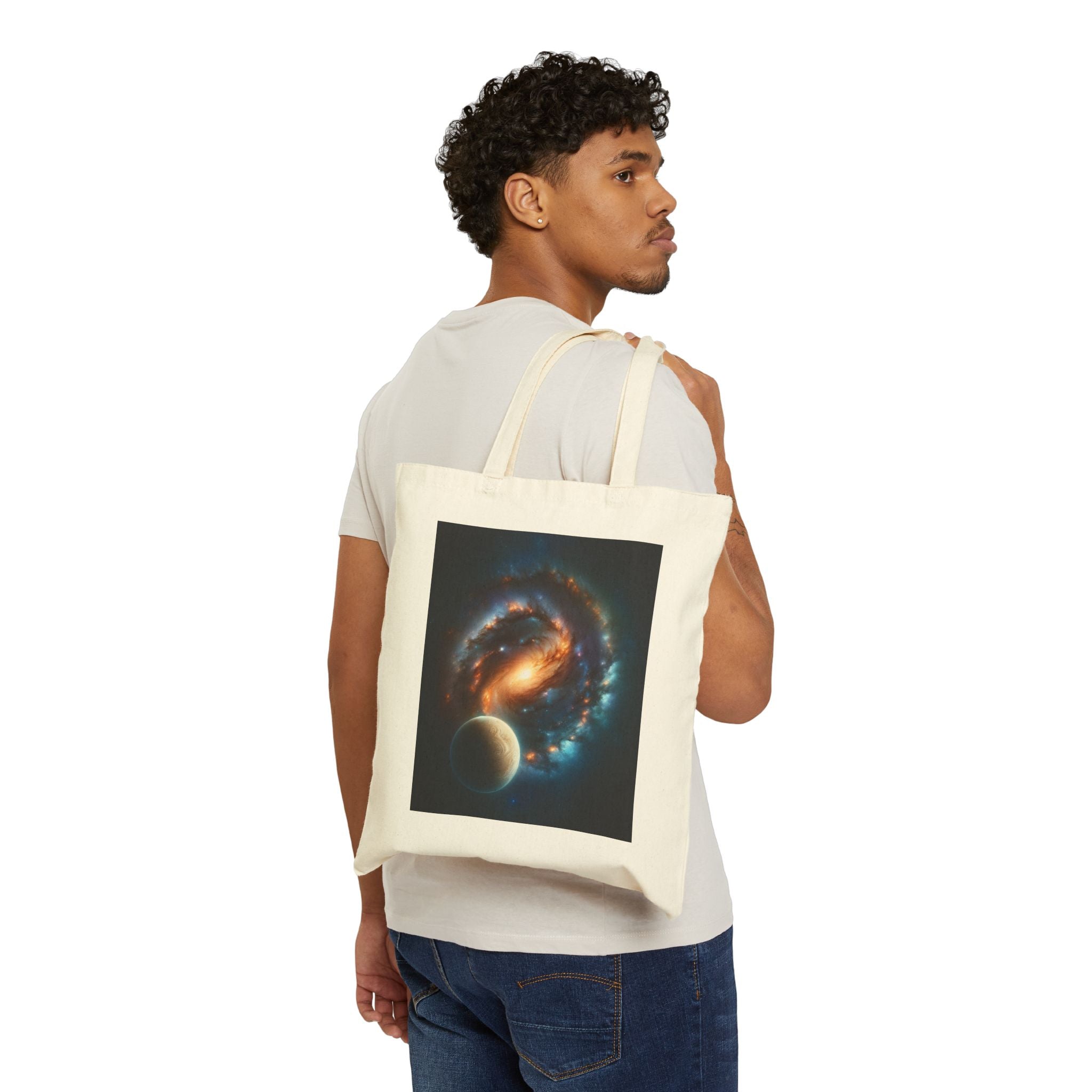 Galaxy-Themed Cotton Canvas Tote Bag