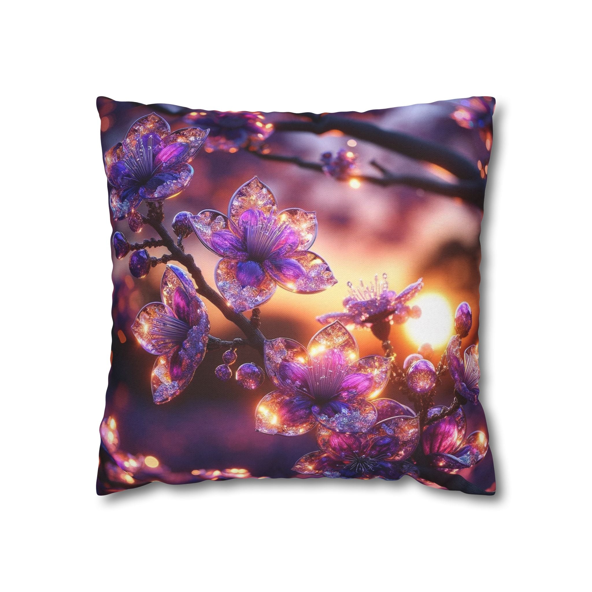 Purple diamond flowers (in sunset) - Polyester Square Pillowcase