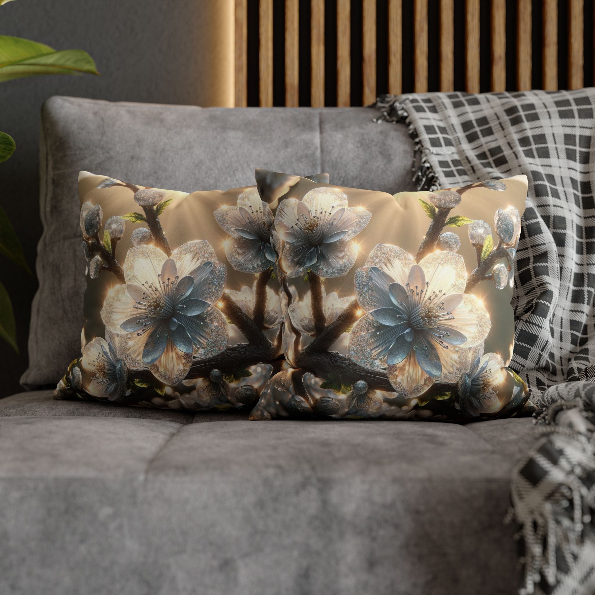 Big silver and white flowers - Suede Square Pillowcase