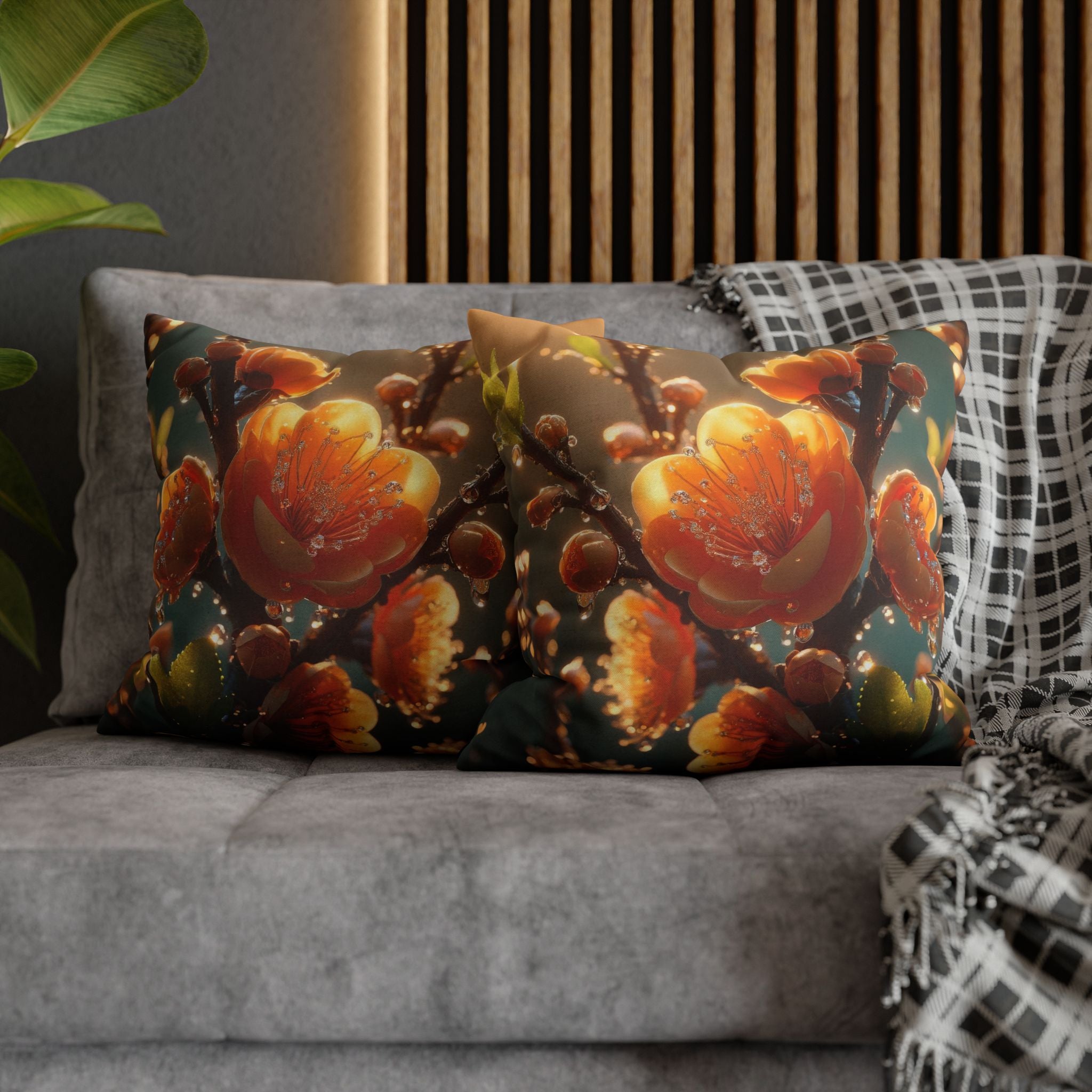 Orange-yellow diamond flowers - Polyester Square Pillowcase