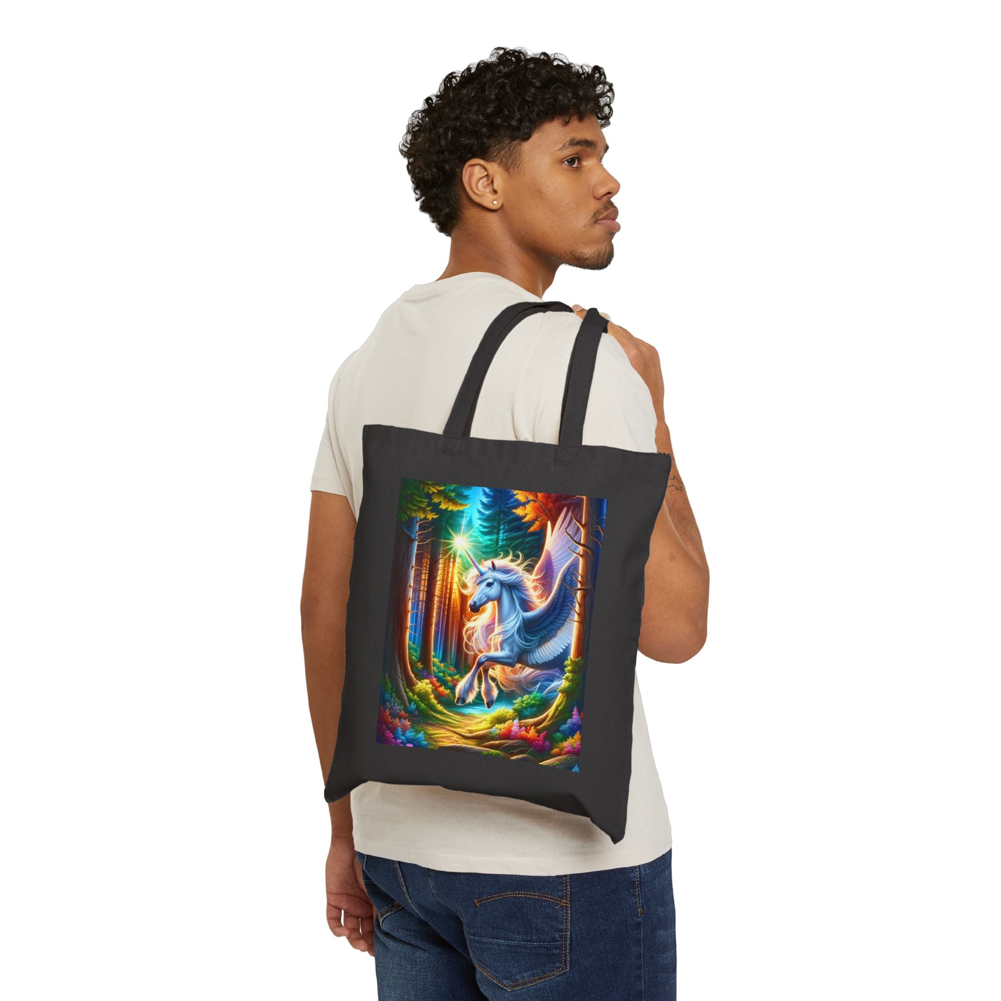 Whimsical Unicorn in enchanted forest - Cotton Canvas Tote Bag