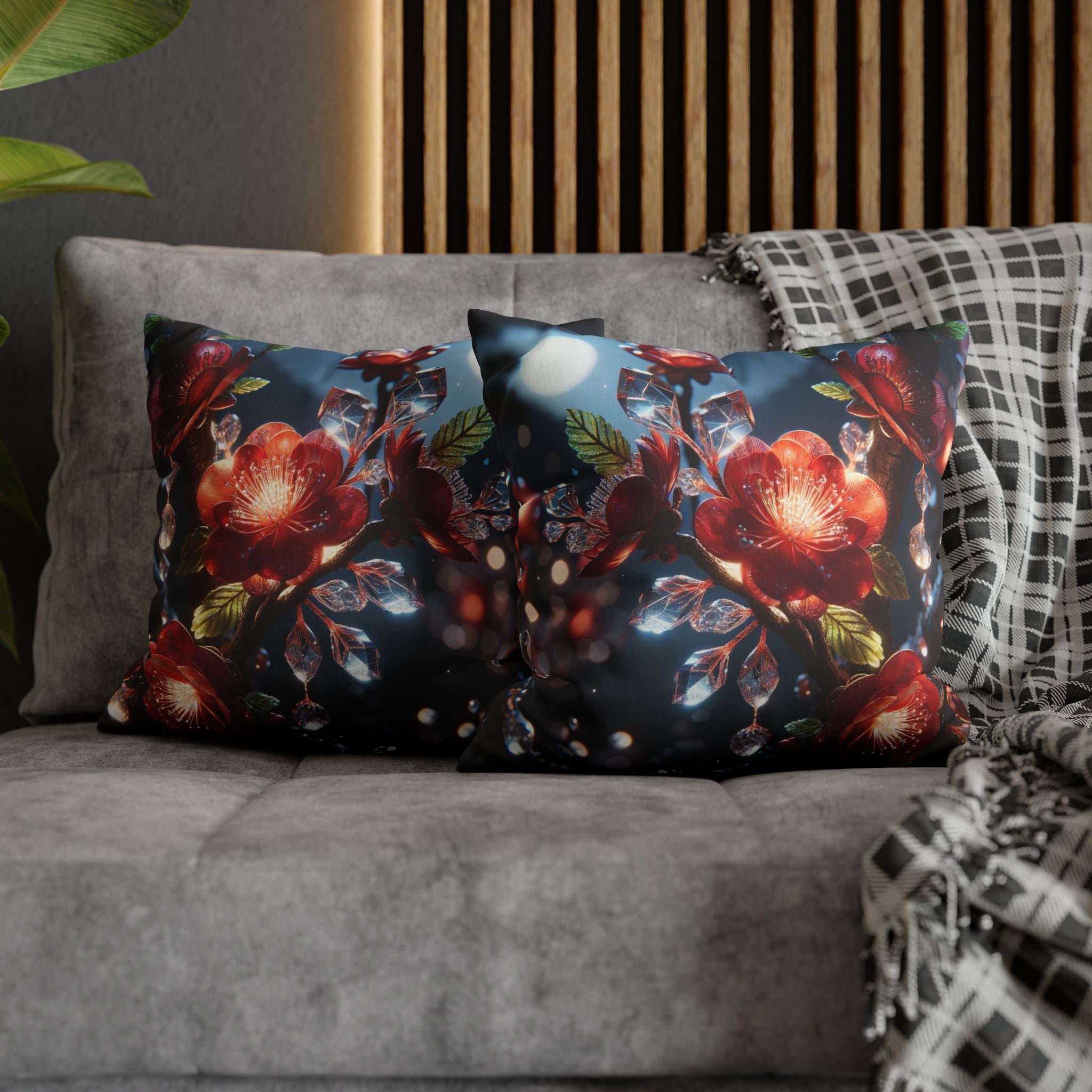 Red diamond flowers (in moonlight) - Suede Square Pillowcase