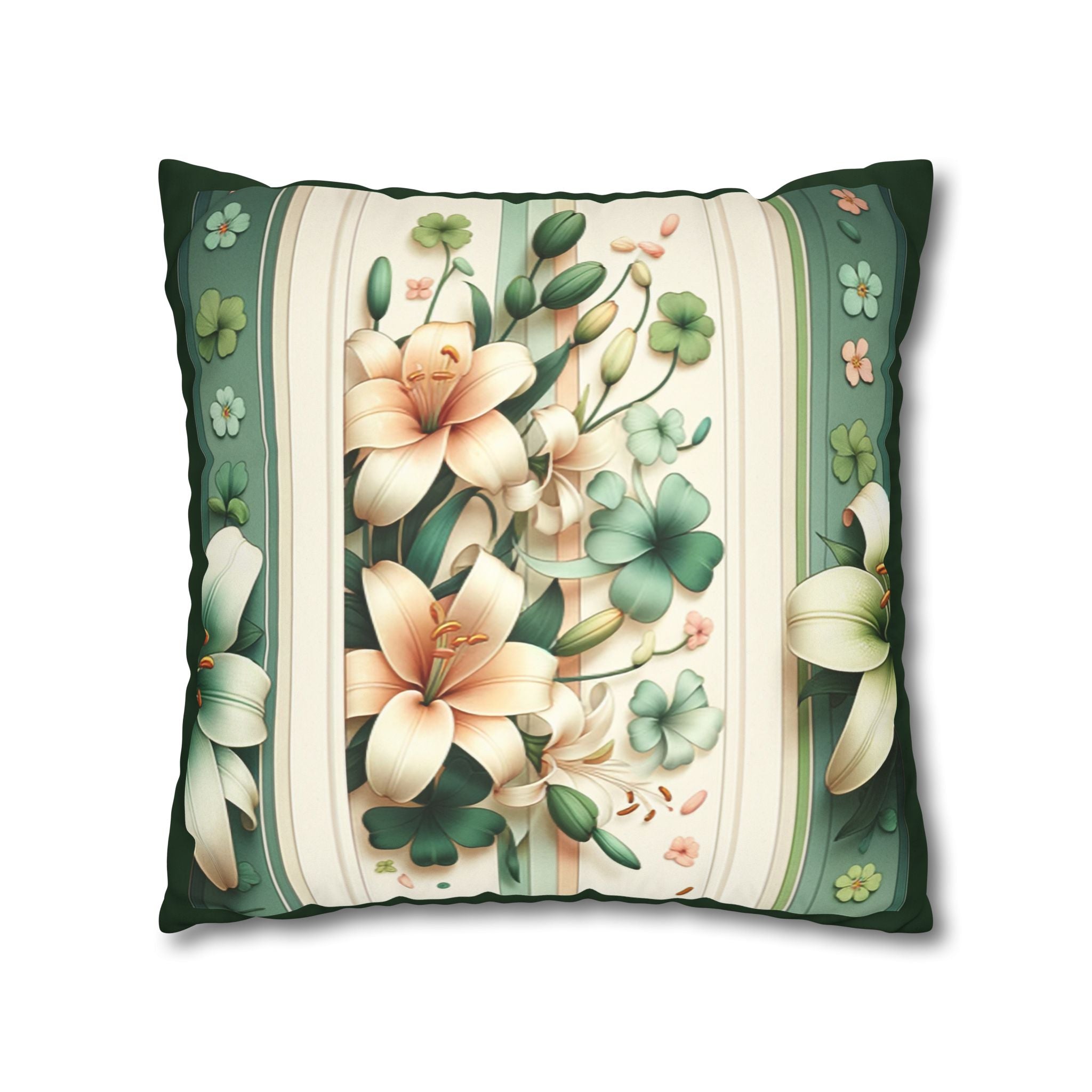 Green and white lilies - Suede Square Pillowcase