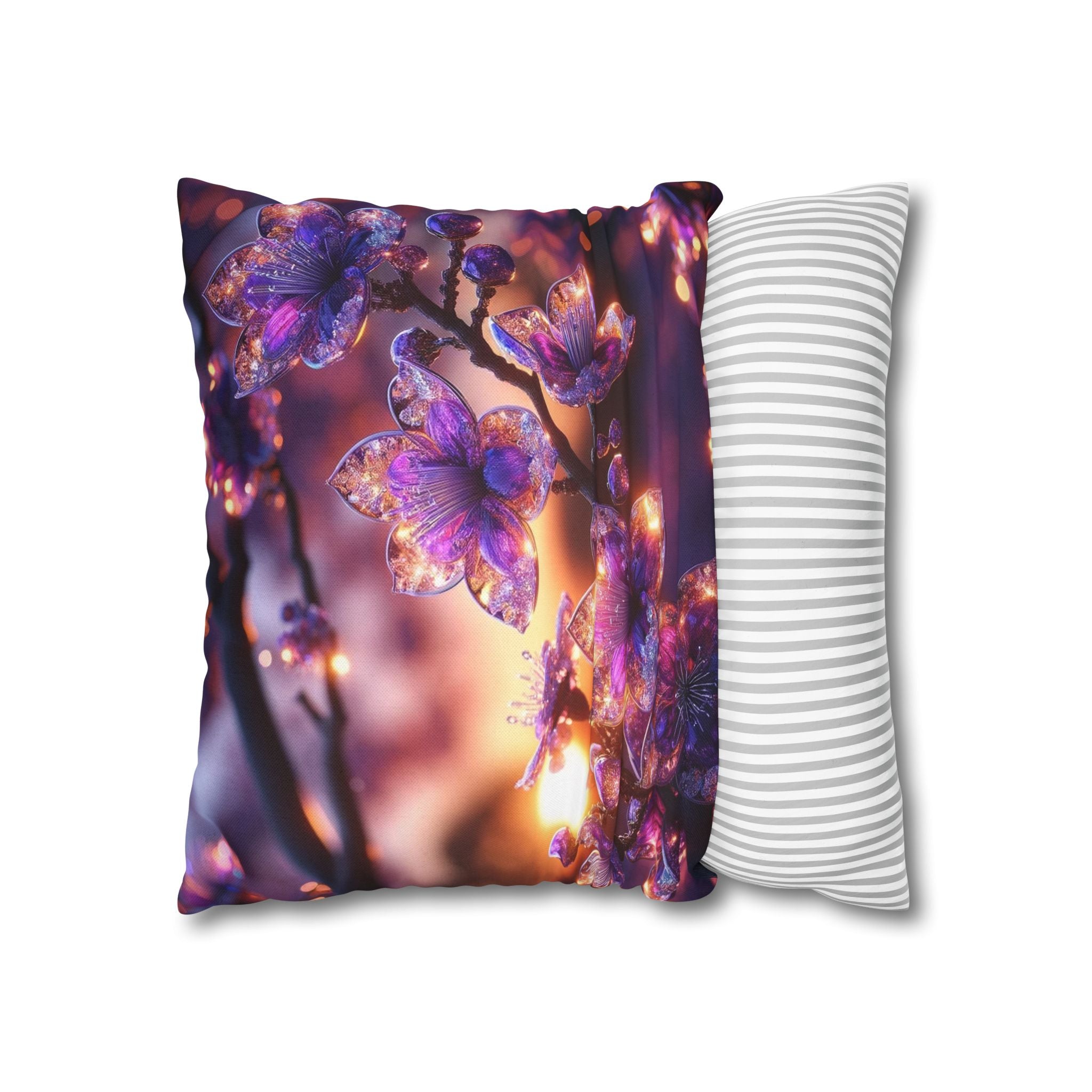 Purple diamond flowers (in sunset) - Polyester Square Pillowcase