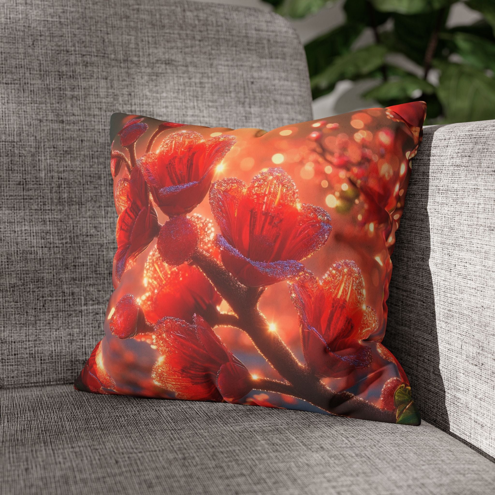 Red diamond flowers (in sunset) - Suede Square Pillowcase