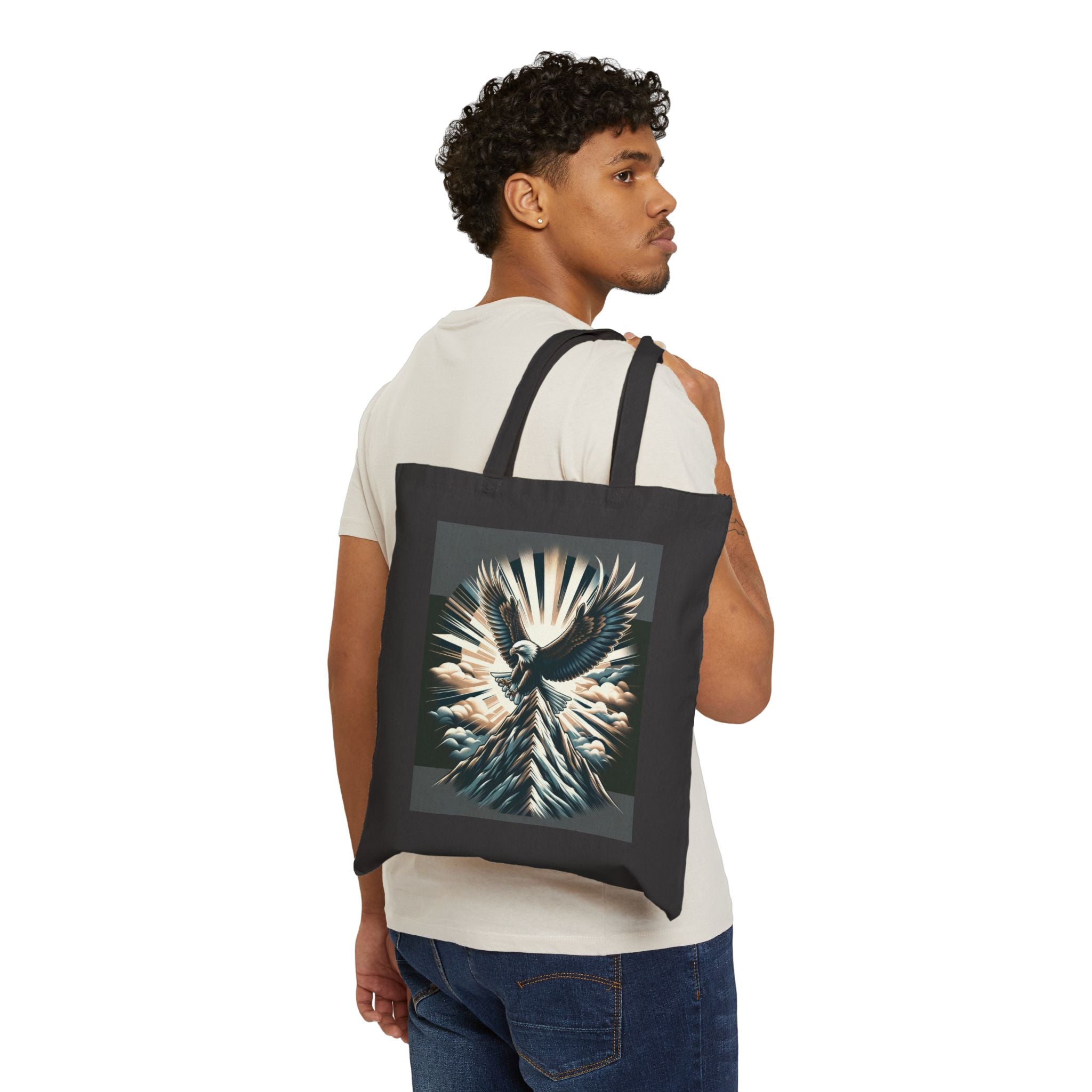 Eagle landing on the mountain Cotton Canvas Tote Bag