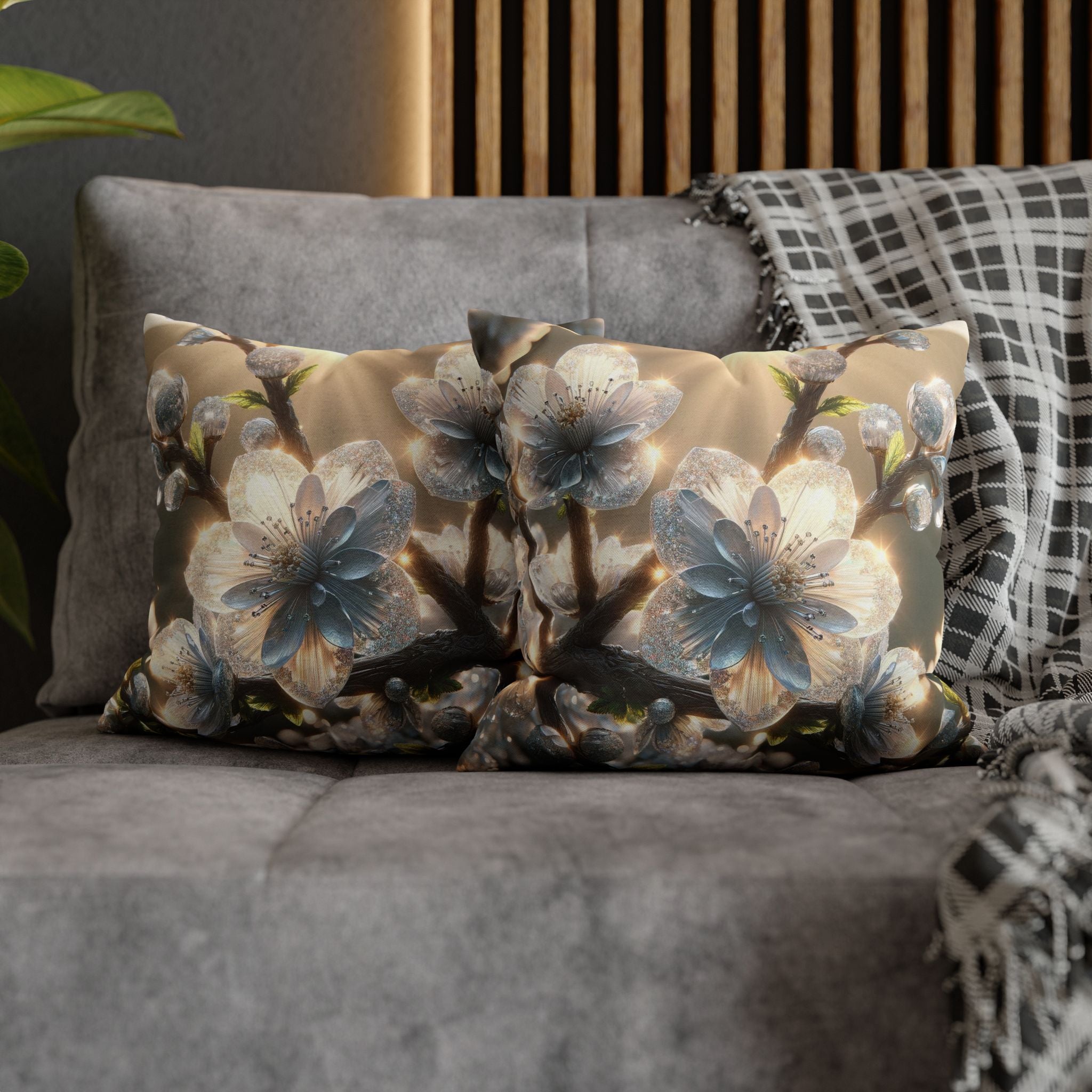 Silver-white diamond flowers - Polyester Square Pillowcase