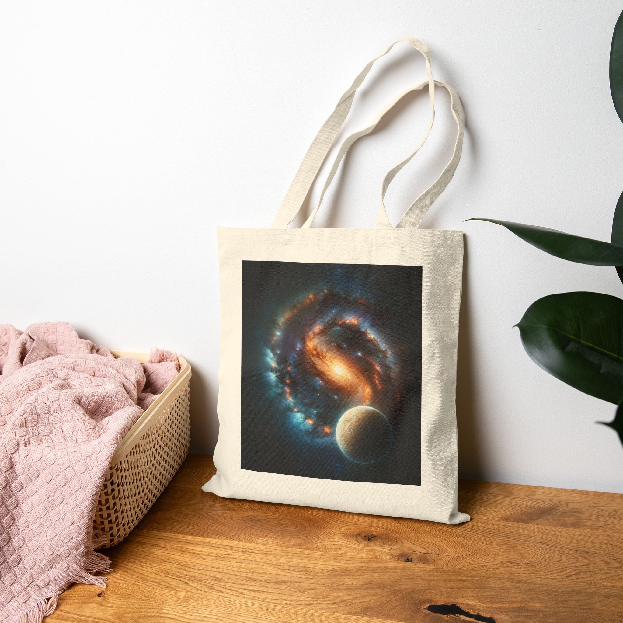 Galaxy-Themed Cotton Canvas Tote Bag
