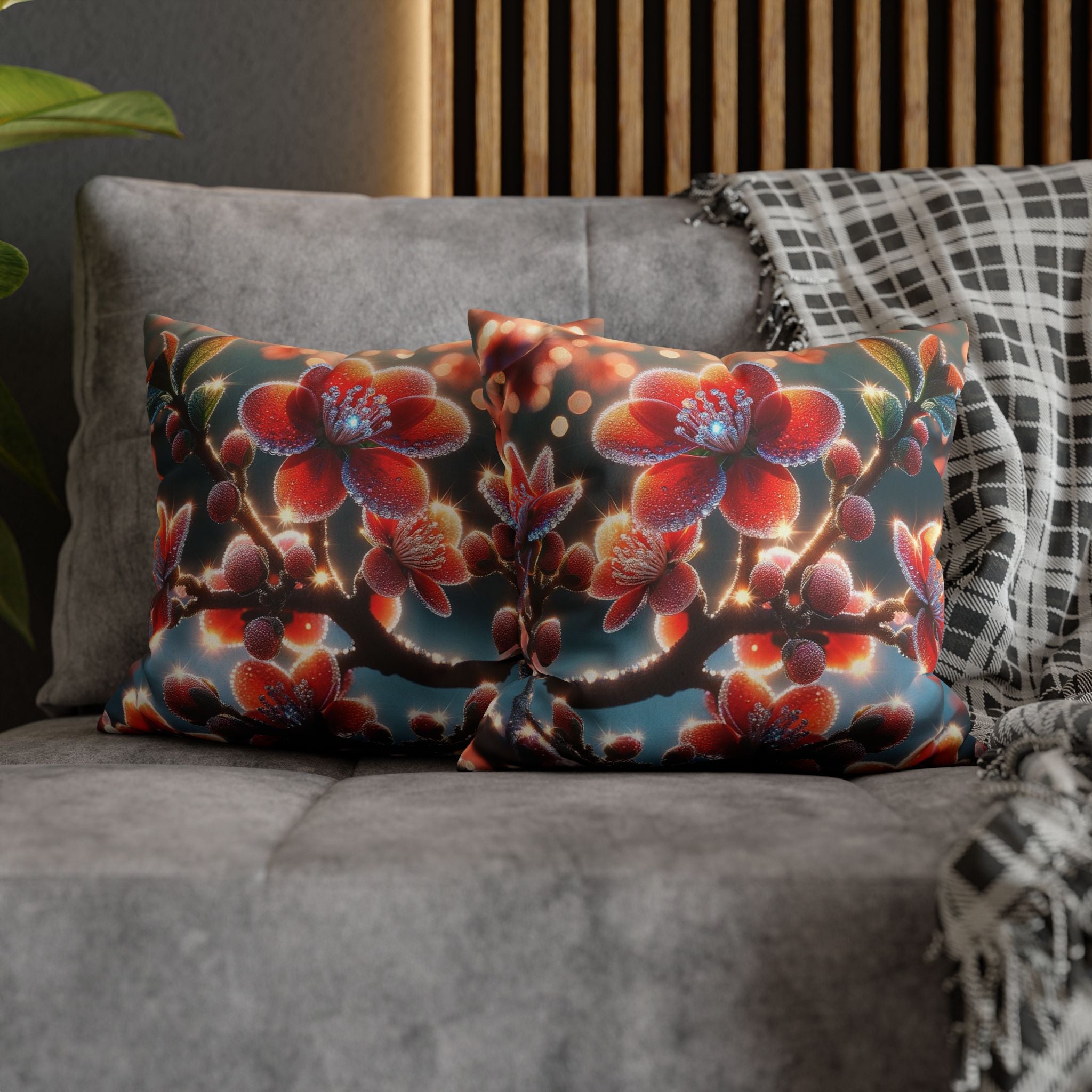 Red diamond flowers (in sun rise) - Suede Square Pillowcase