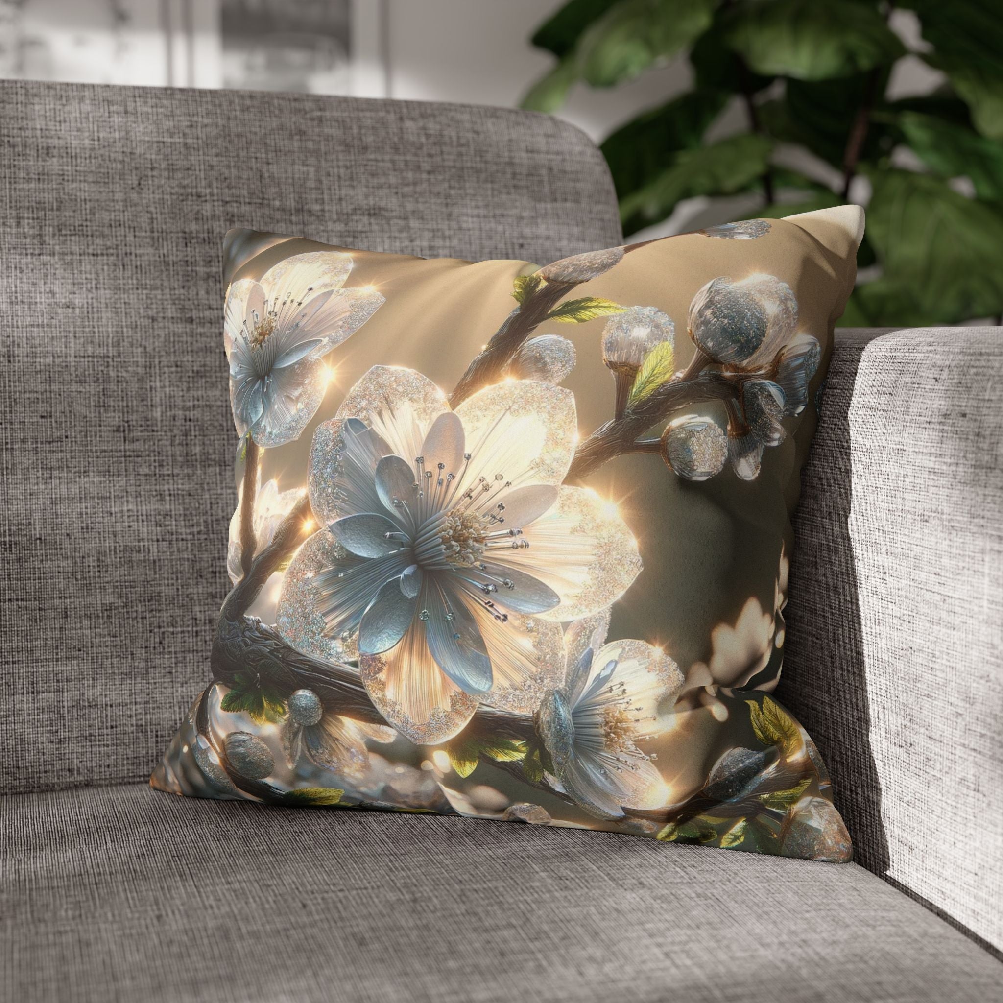Big silver and white flowers - Suede Square Pillowcase