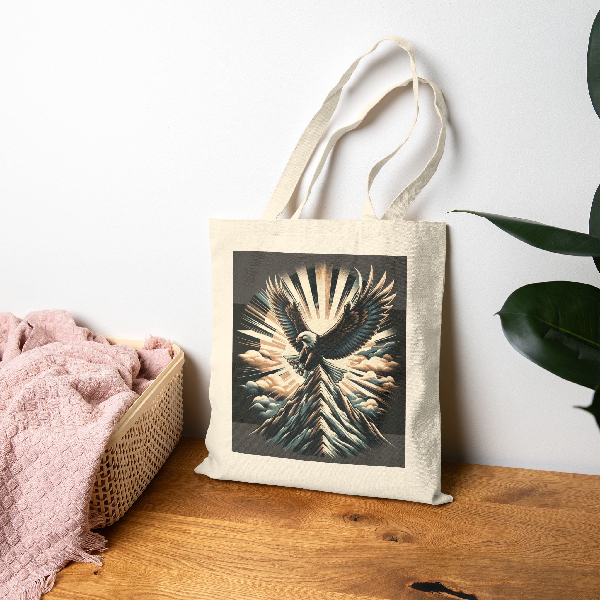 Eagle landing on the mountain Cotton Canvas Tote Bag