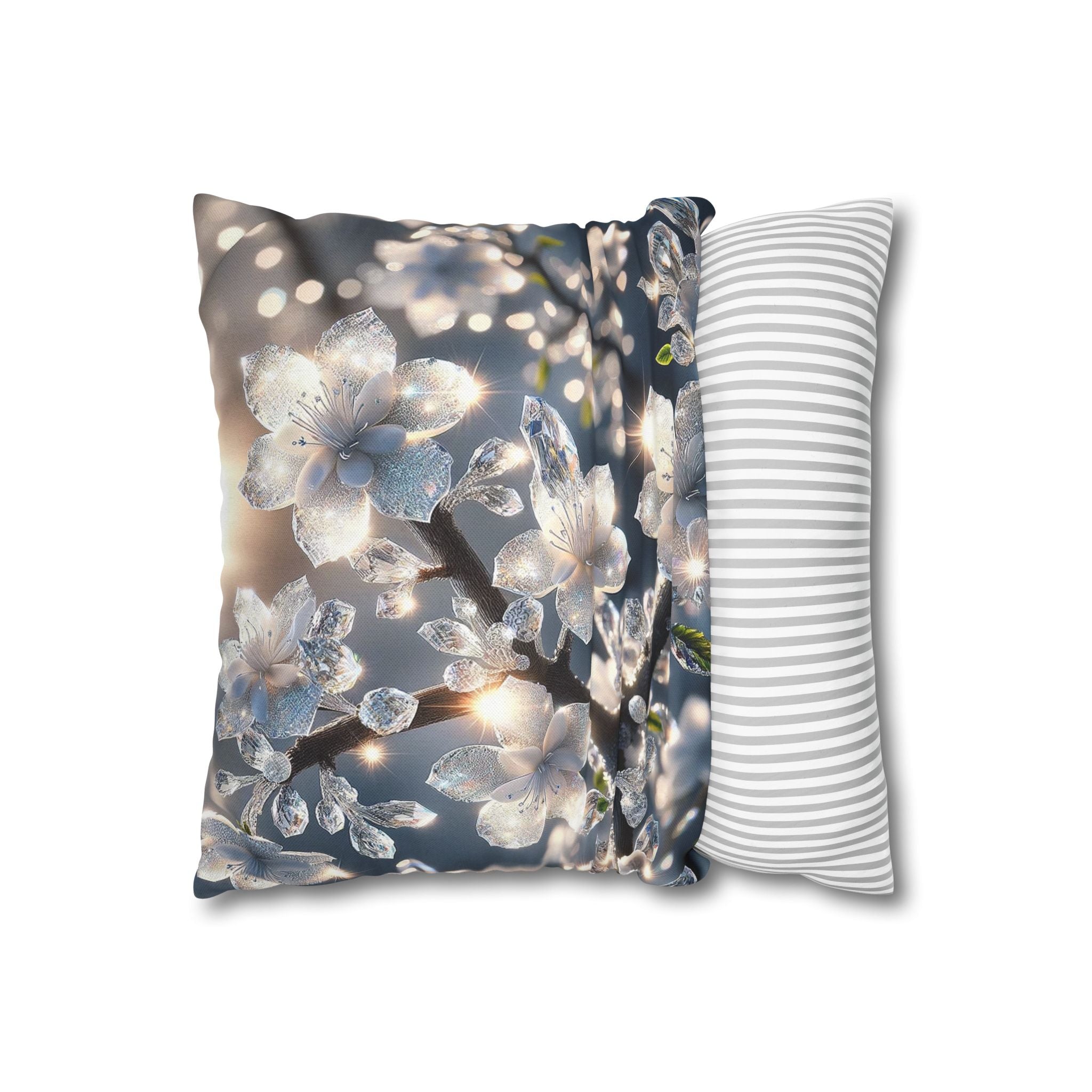 Silver-coloured flowers on grey background - Polyester Square Pillowcase