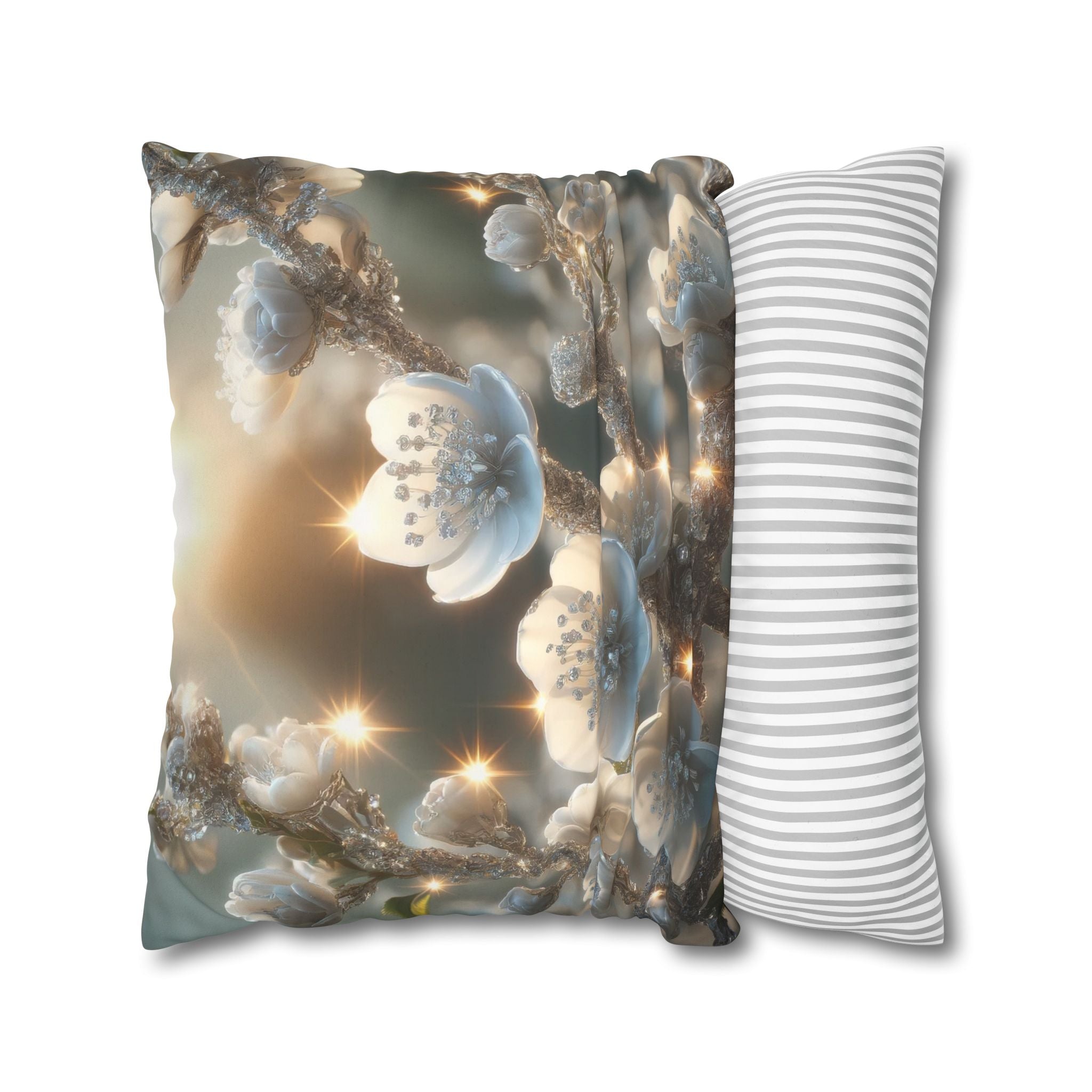 Silver, diamond flowers - Suede Square Pillowcase