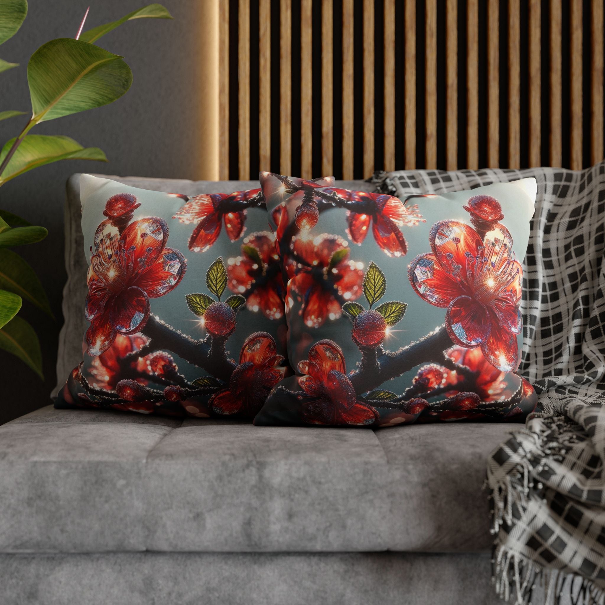 Diamond-red flowers - Polyester Square Pillowcase