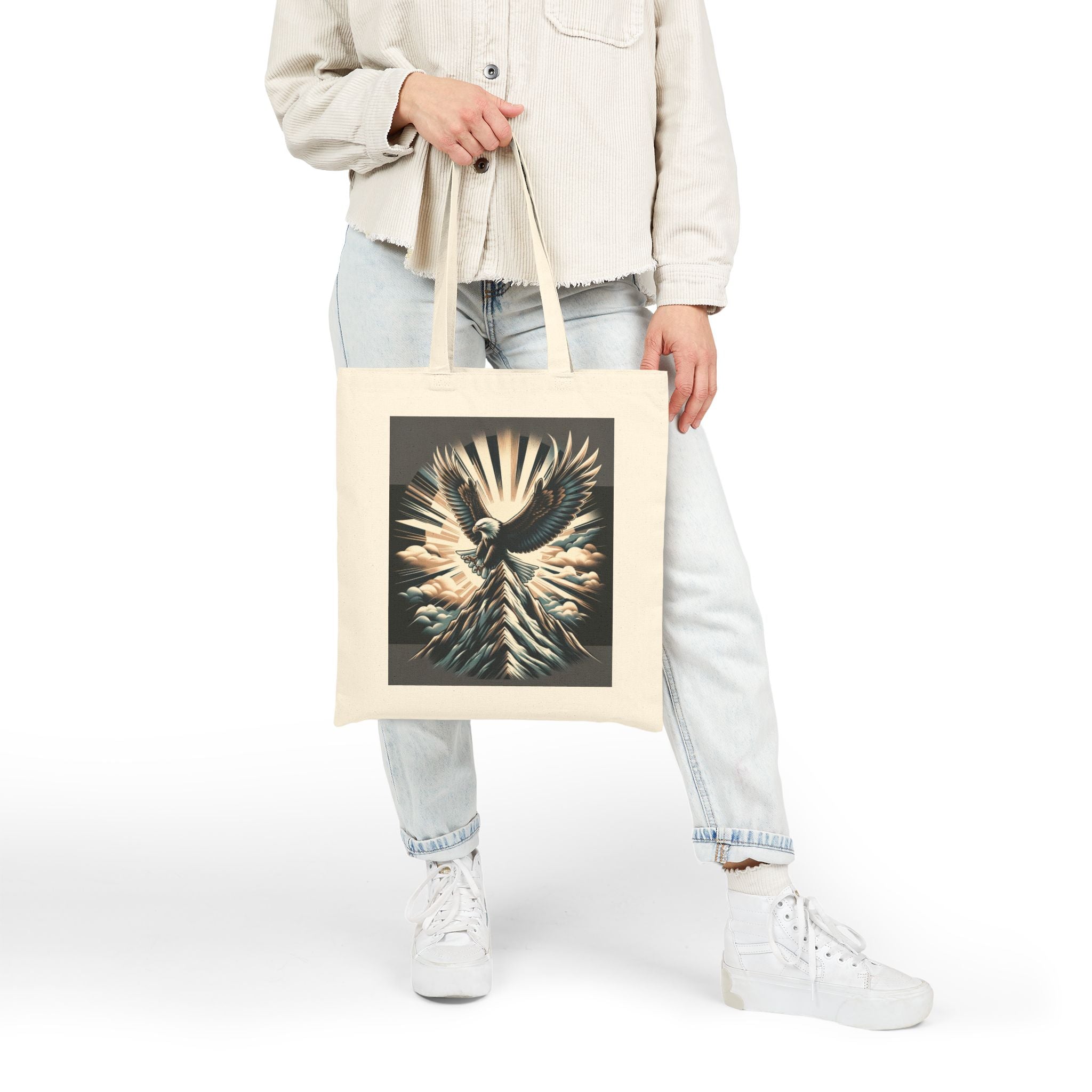 Eagle landing on the mountain Cotton Canvas Tote Bag