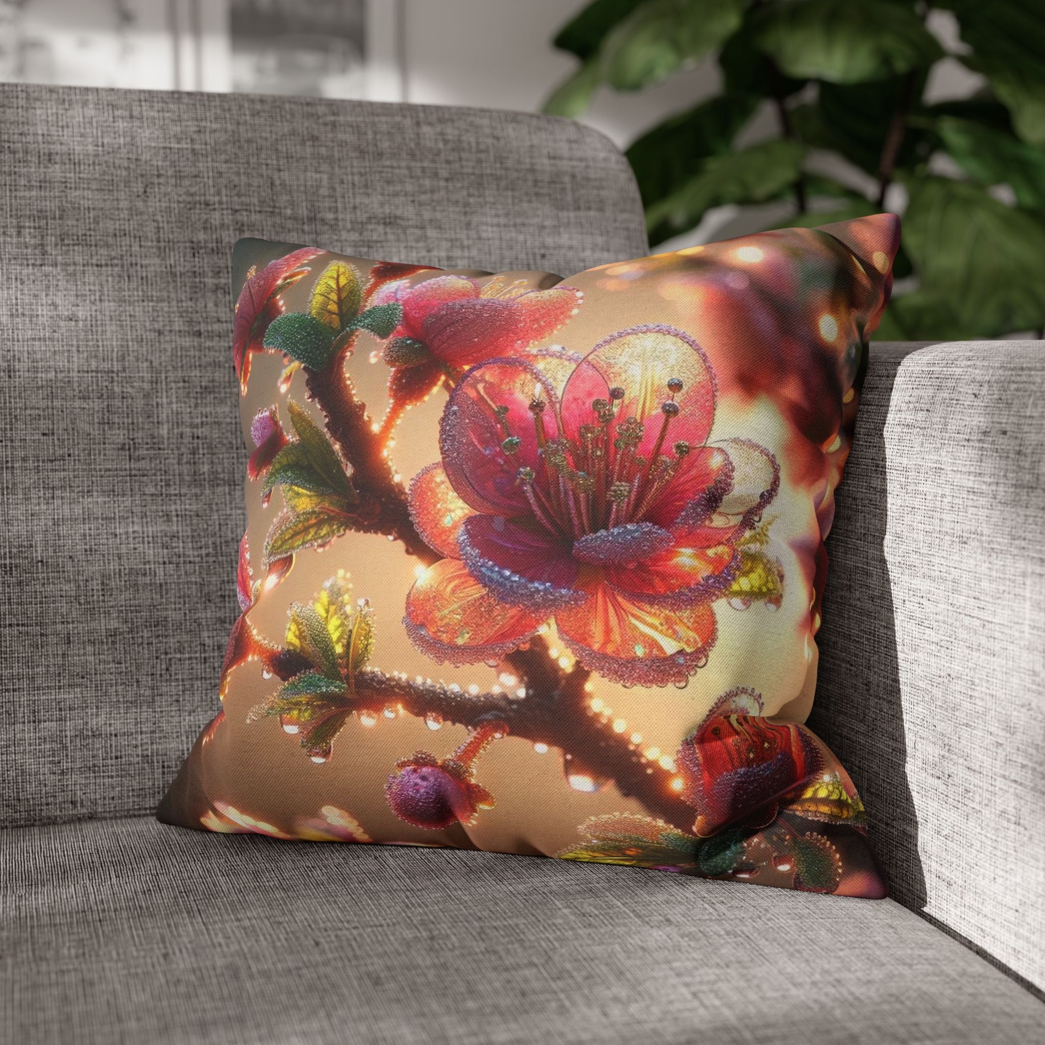 Large Pink diamond flowers - Polyester Square Pillowcase